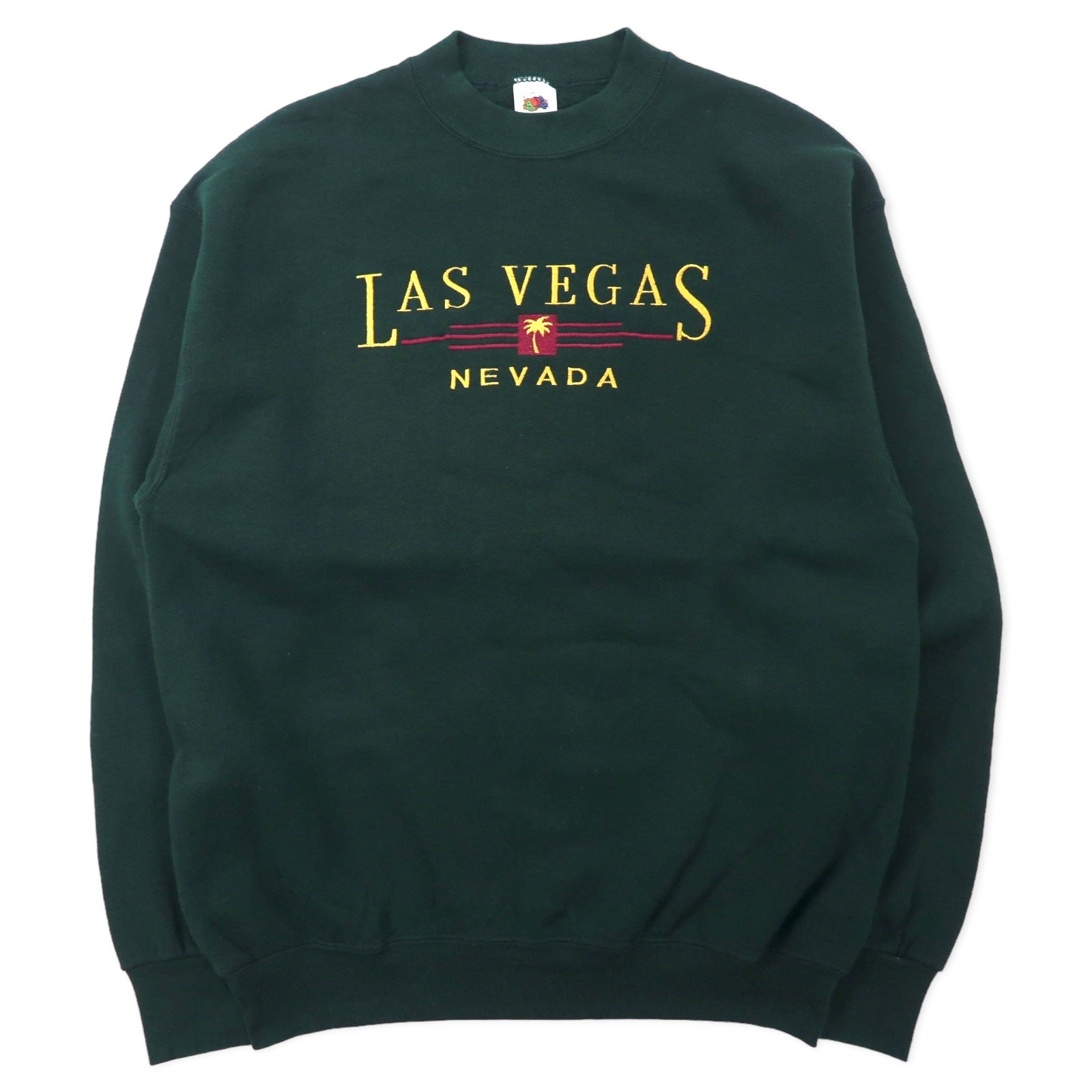 FRUIT OF THE LOOM USA 90s felpa ricamata L verde cotone felpata LAS VEGAS