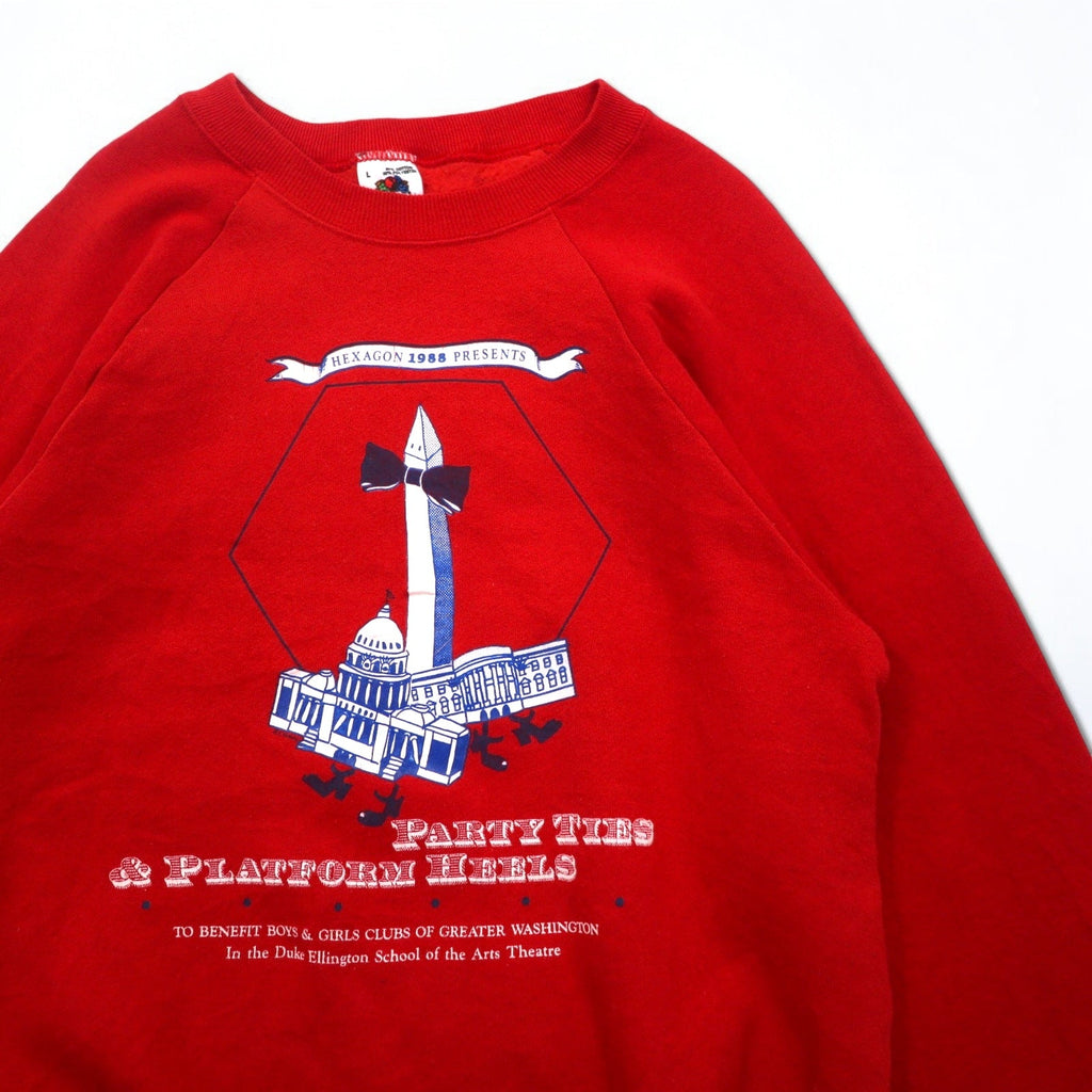 FRUIT OF THE LOOM Anni '80 Prodotto USA Stampa Felpa L Rosso Cotone Interno felpato