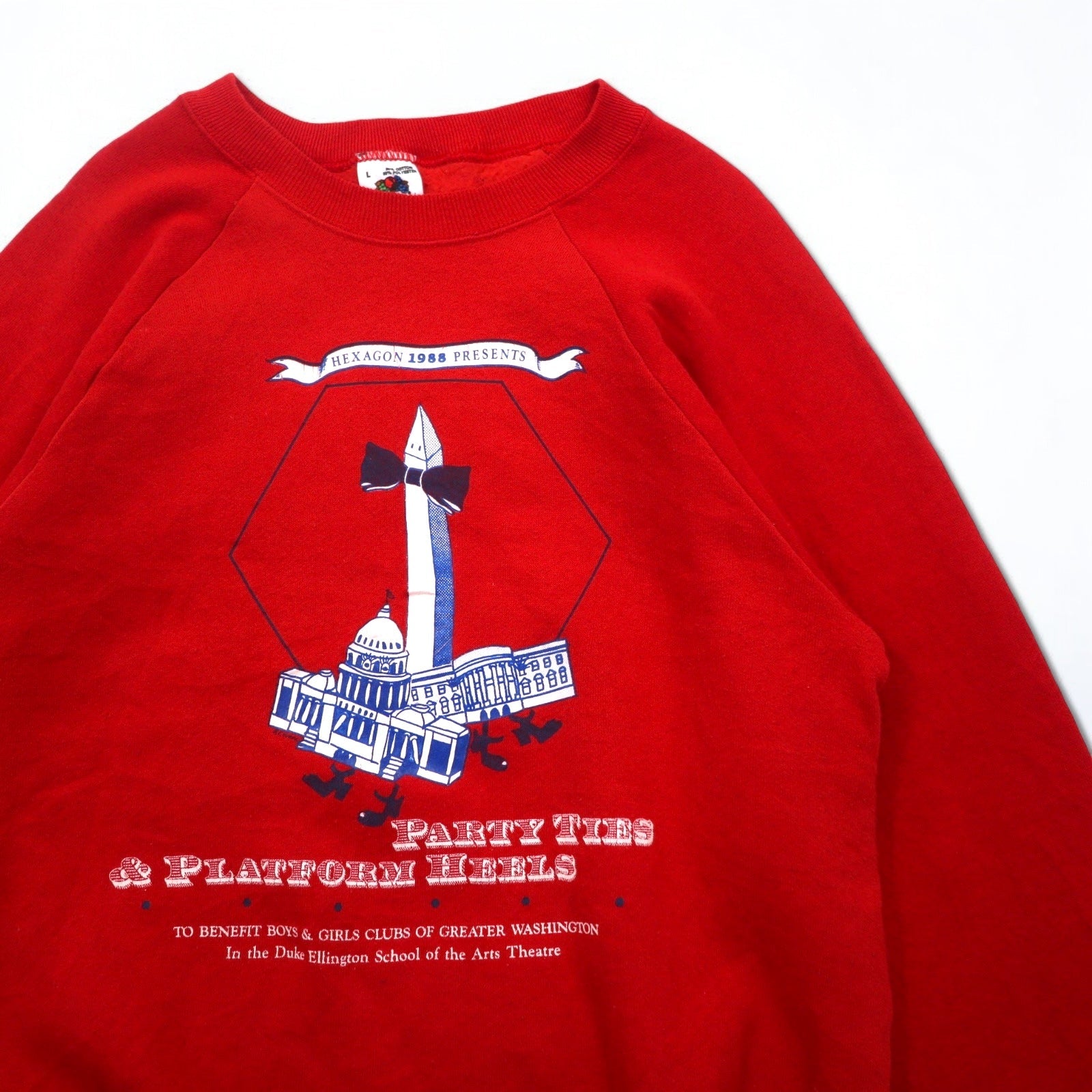FRUIT OF THE LOOM Anni '80 Prodotto USA Stampa Felpa L Rosso Cotone Interno felpato
