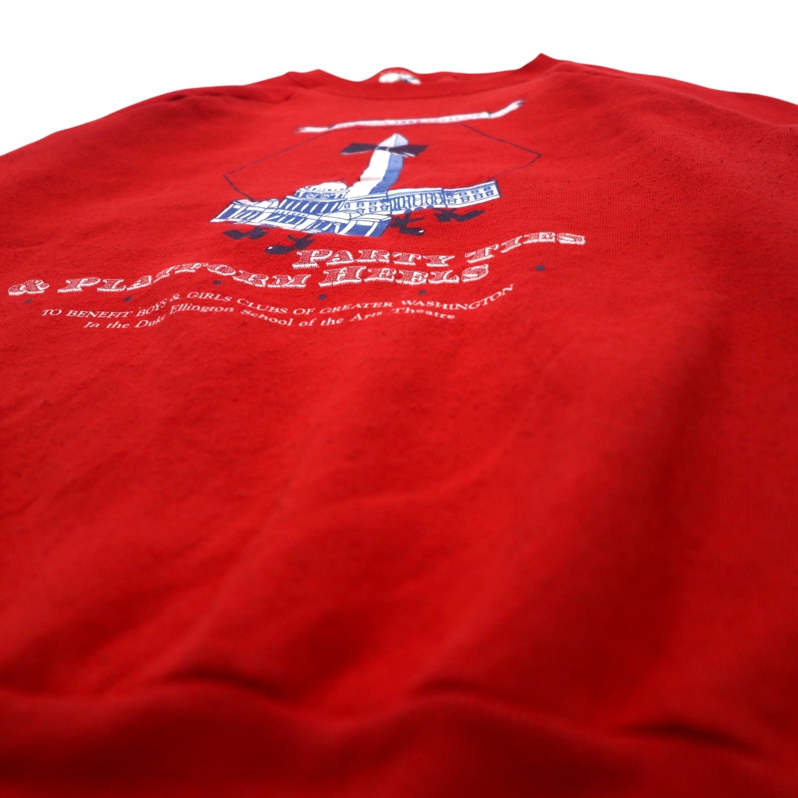 FRUIT OF THE LOOM Anni '80 Prodotto USA Stampa Felpa L Rosso Cotone Interno felpato