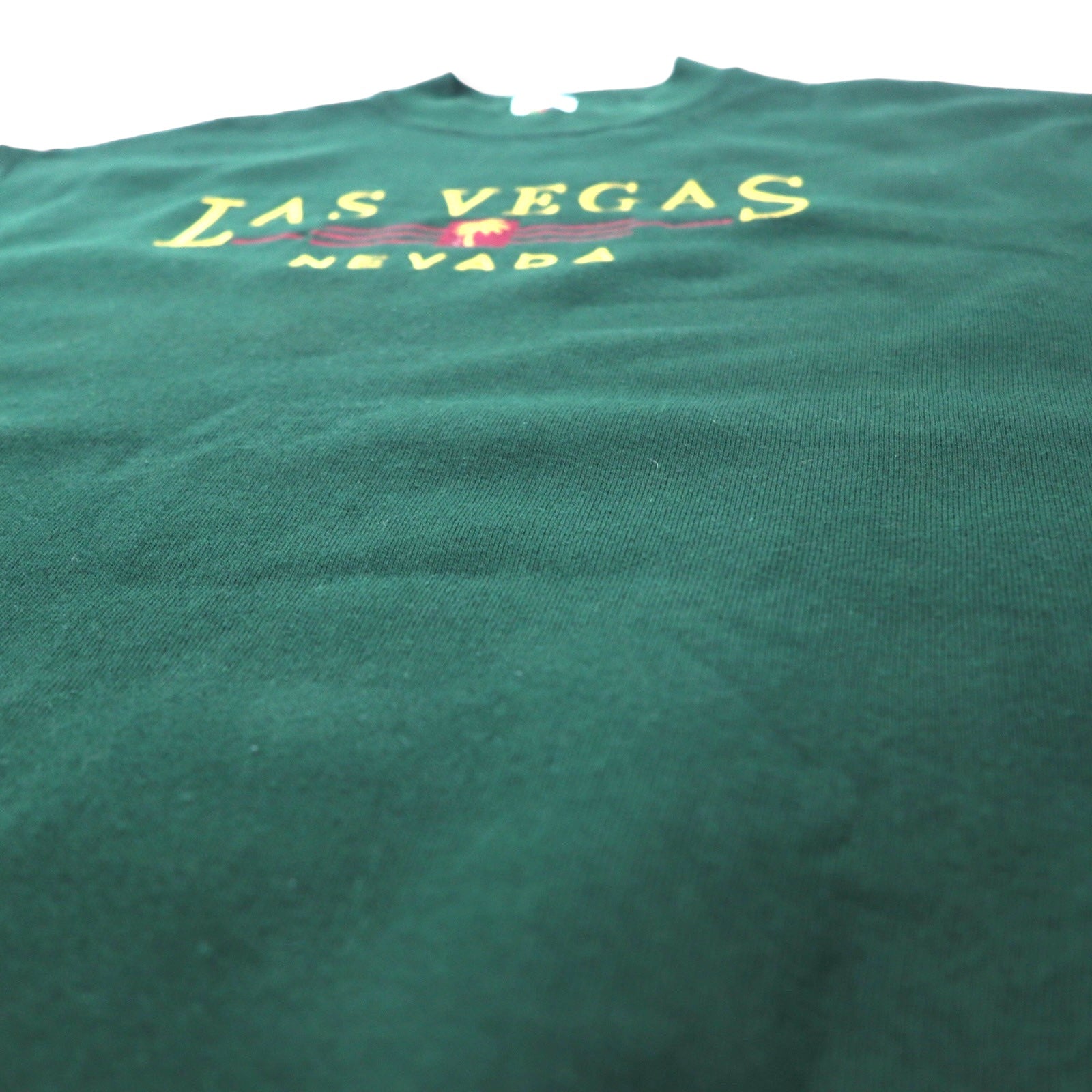 FRUIT OF THE LOOM USA 90s felpa ricamata L verde cotone felpata LAS VEGAS