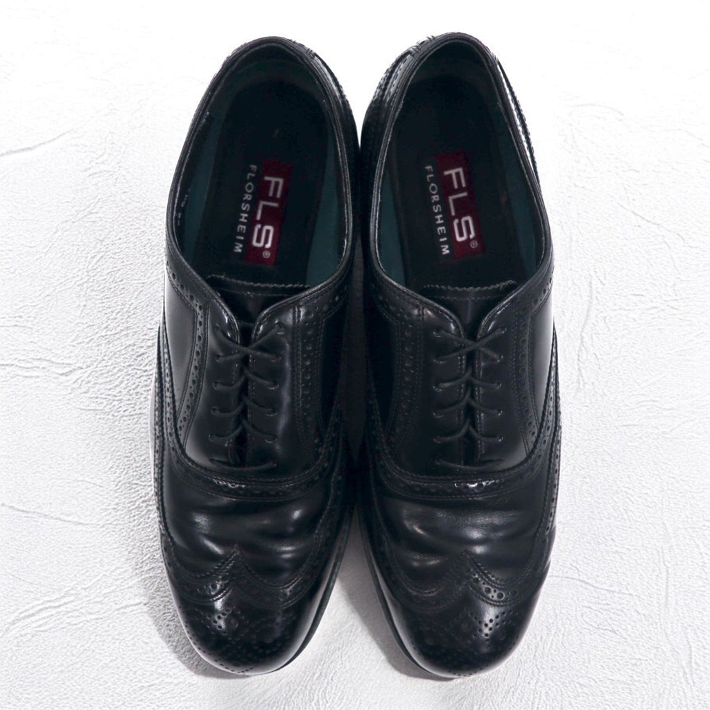FLS FLORSHEIM Scarpe stringate brogue wingtip 28.5cm nere pelle medallion 70018