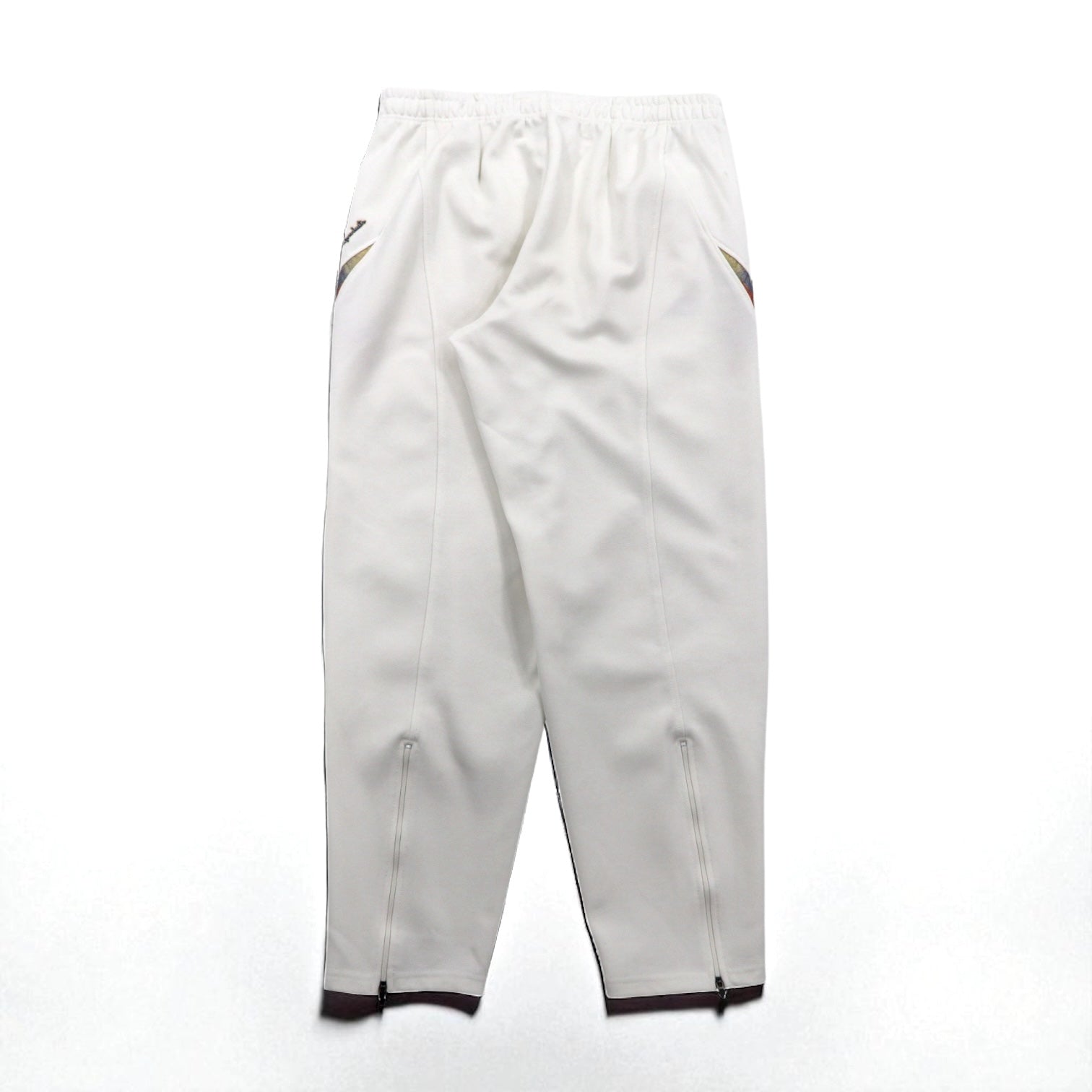Champion anni '90, pantaloni sportivi, tuta, XL, bianchi, poliestere, cerniera alle caviglie, spacchi, made in Japan