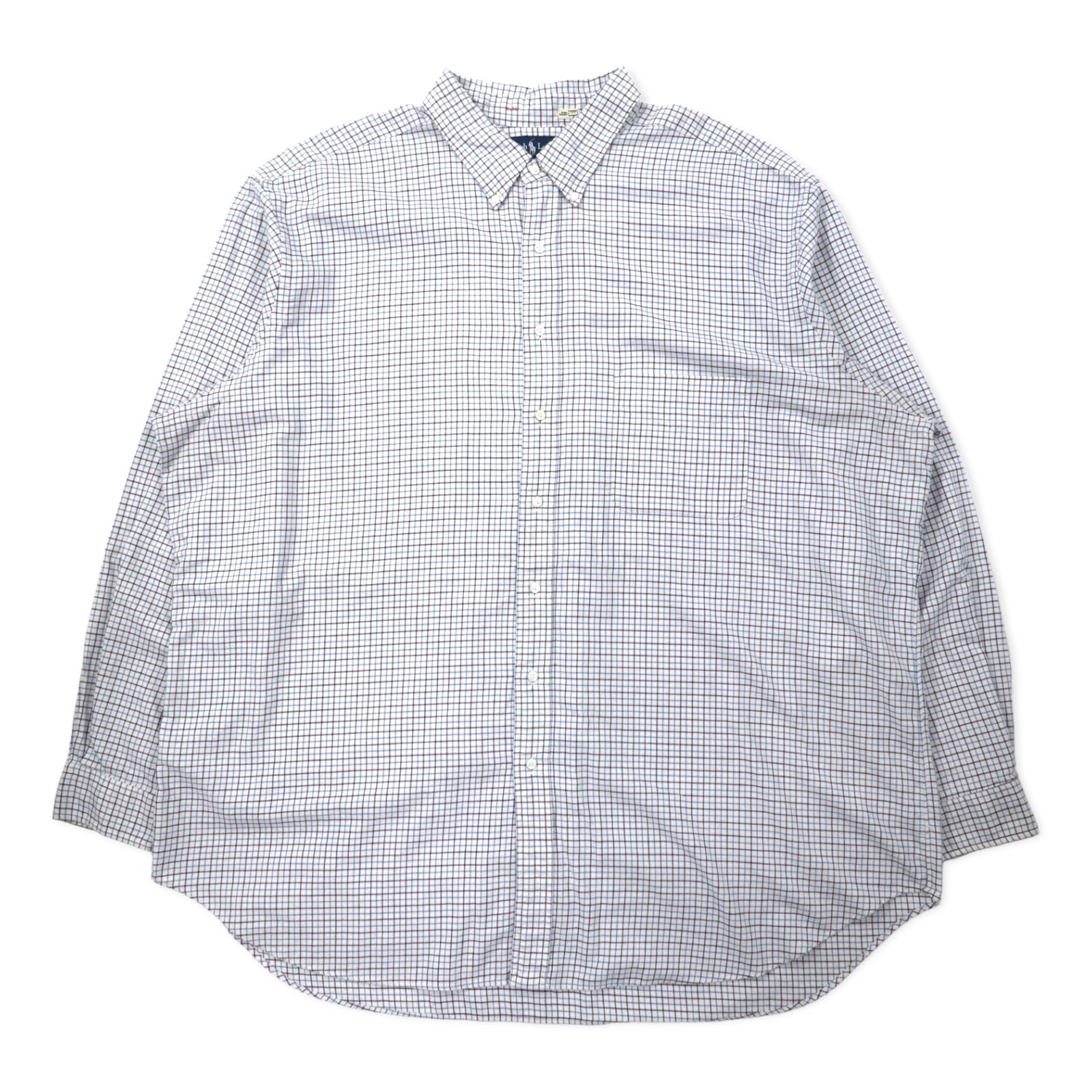 Camicia button-down Ralph Lauren a quadri Windopen, 3XLT TALL, bianca, in cotone, ricamo piccolo pony, taglia grande.