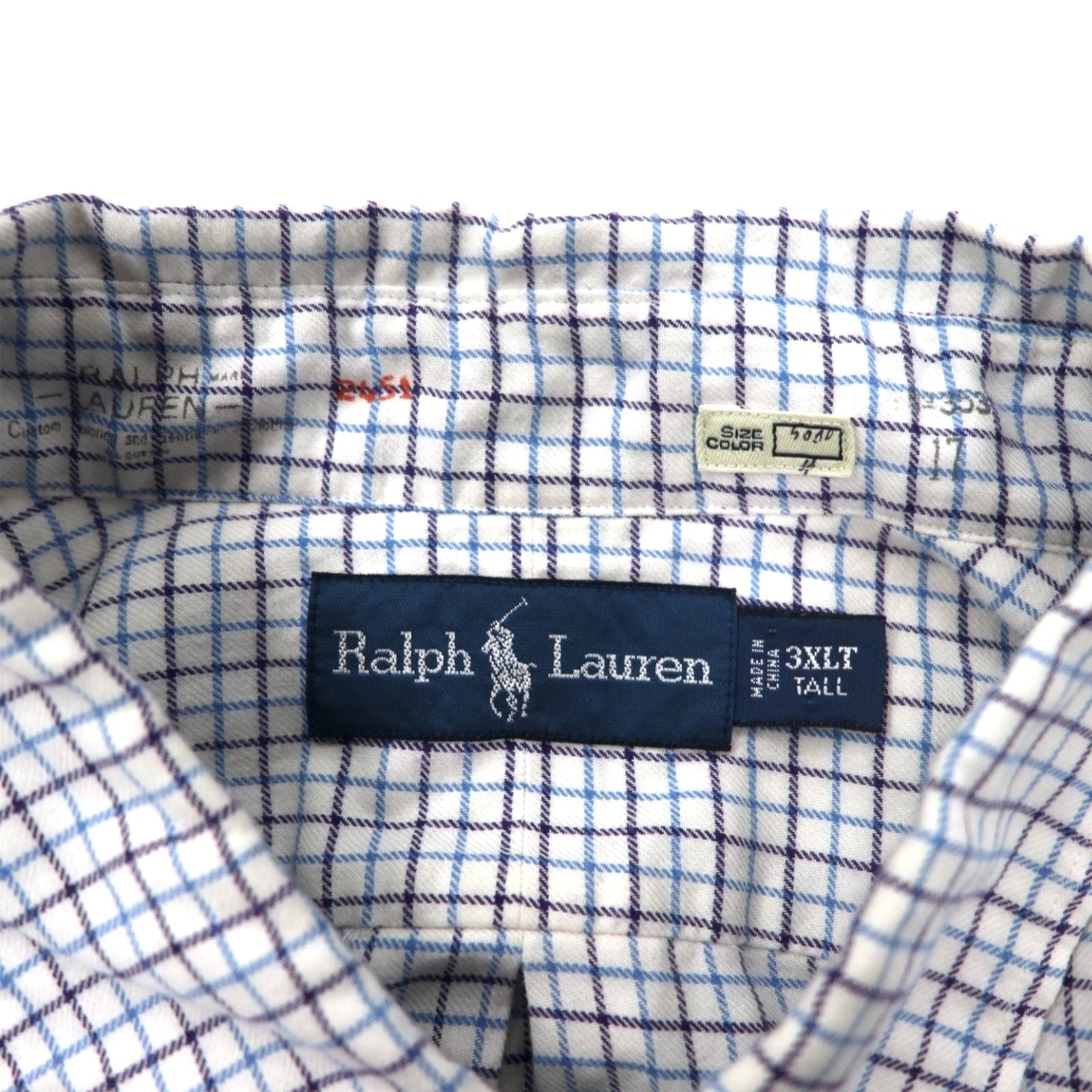 Camicia button-down Ralph Lauren a quadri Windopen, 3XLT TALL, bianca, in cotone, ricamo piccolo pony, taglia grande.