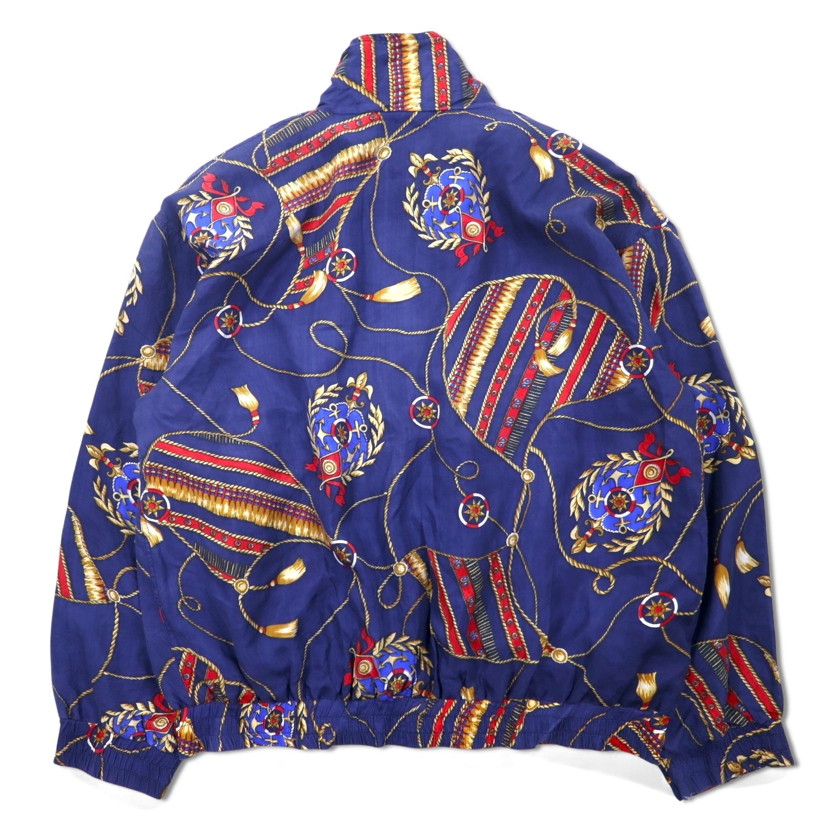 BOGARI STUDIO, anni '90, bomber in seta fantasia, taglia M, blu navy
