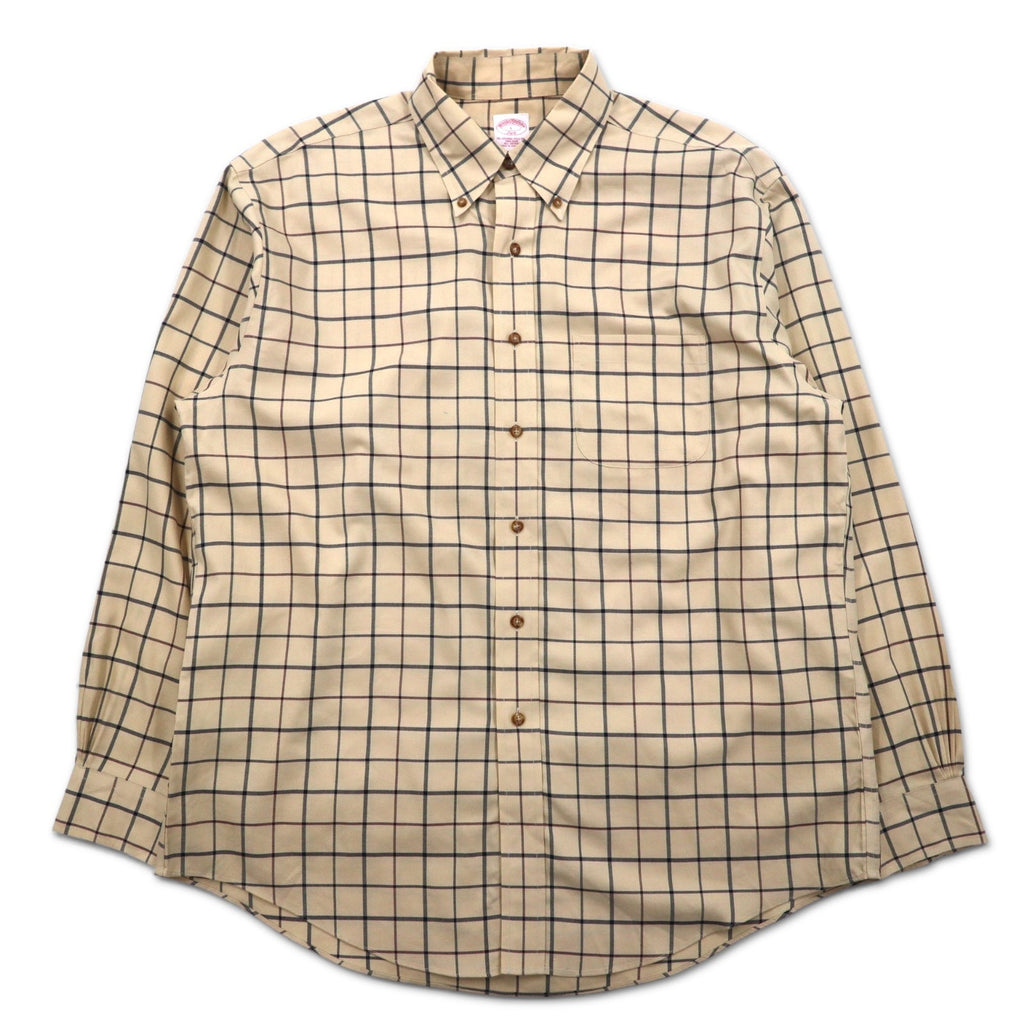 Brooks Brothers ウィンドペンチェック ボタンダウンシャツ L ベージュ コットン ノンアイロン