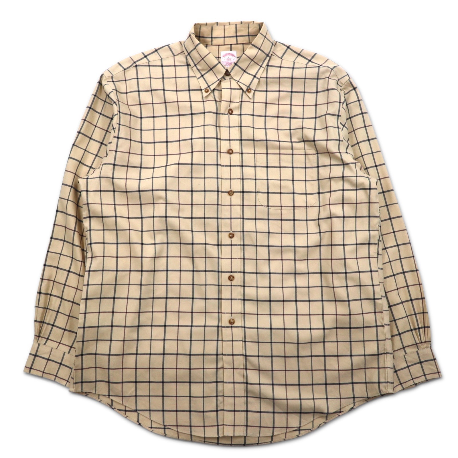 Brooks Brothers Camicia button-down a quadri Windowpane, taglia L, beige, in cotone, non-stiro