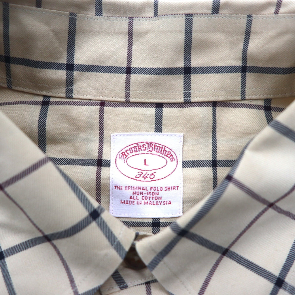 Brooks Brothers ウィンドペンチェック ボタンダウンシャツ L ベージュ コットン ノンアイロン