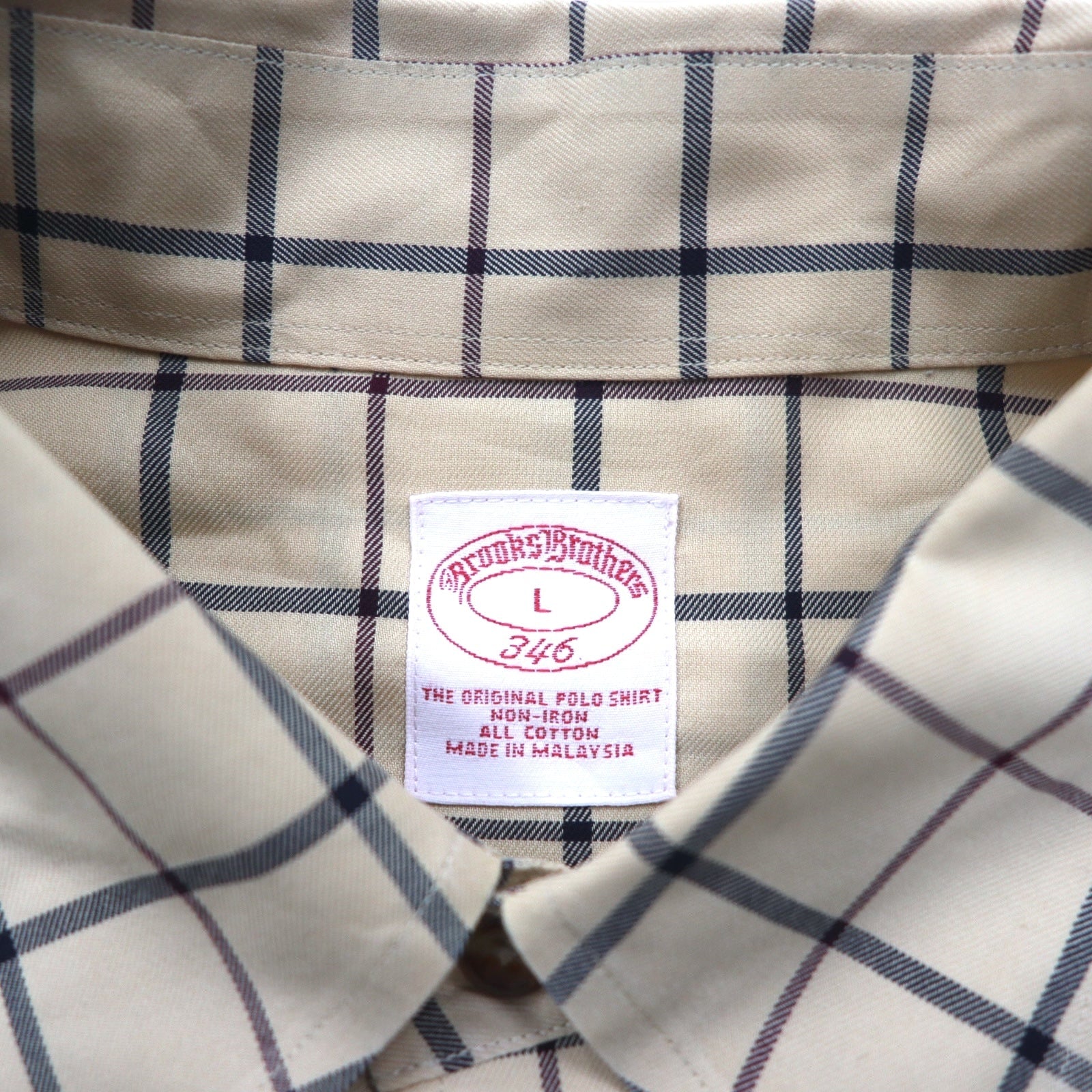 Brooks Brothers Camicia button-down a quadri Windowpane, taglia L, beige, in cotone, non-stiro