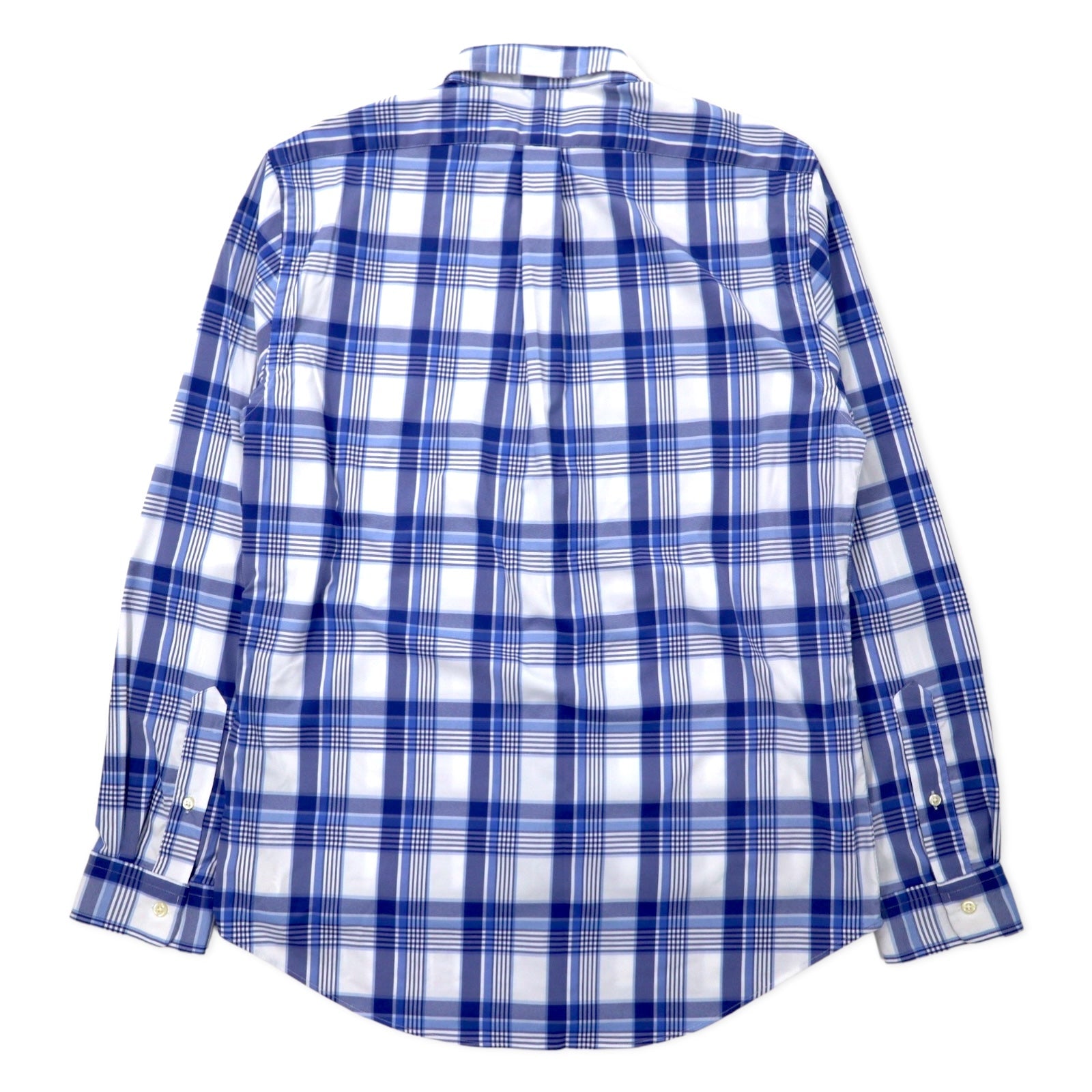 RALPH LAUREN Camicia Performance button-down slim fit, taglia L, a quadri blu, in nylon stretch, con ricamo Small Pony