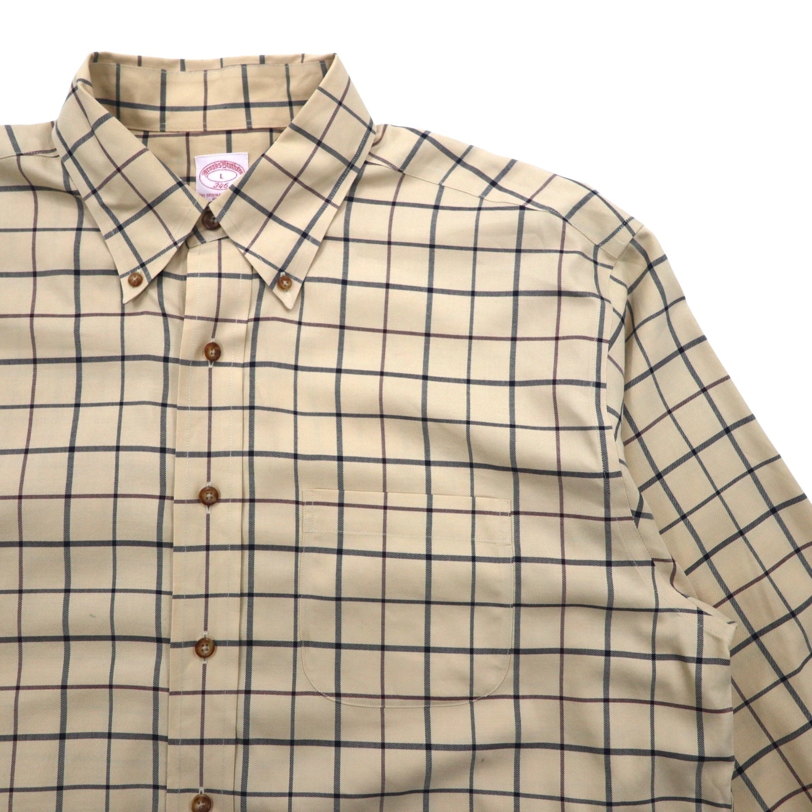 Brooks Brothers Camicia button-down a quadri Windowpane, taglia L, beige, in cotone, non-stiro