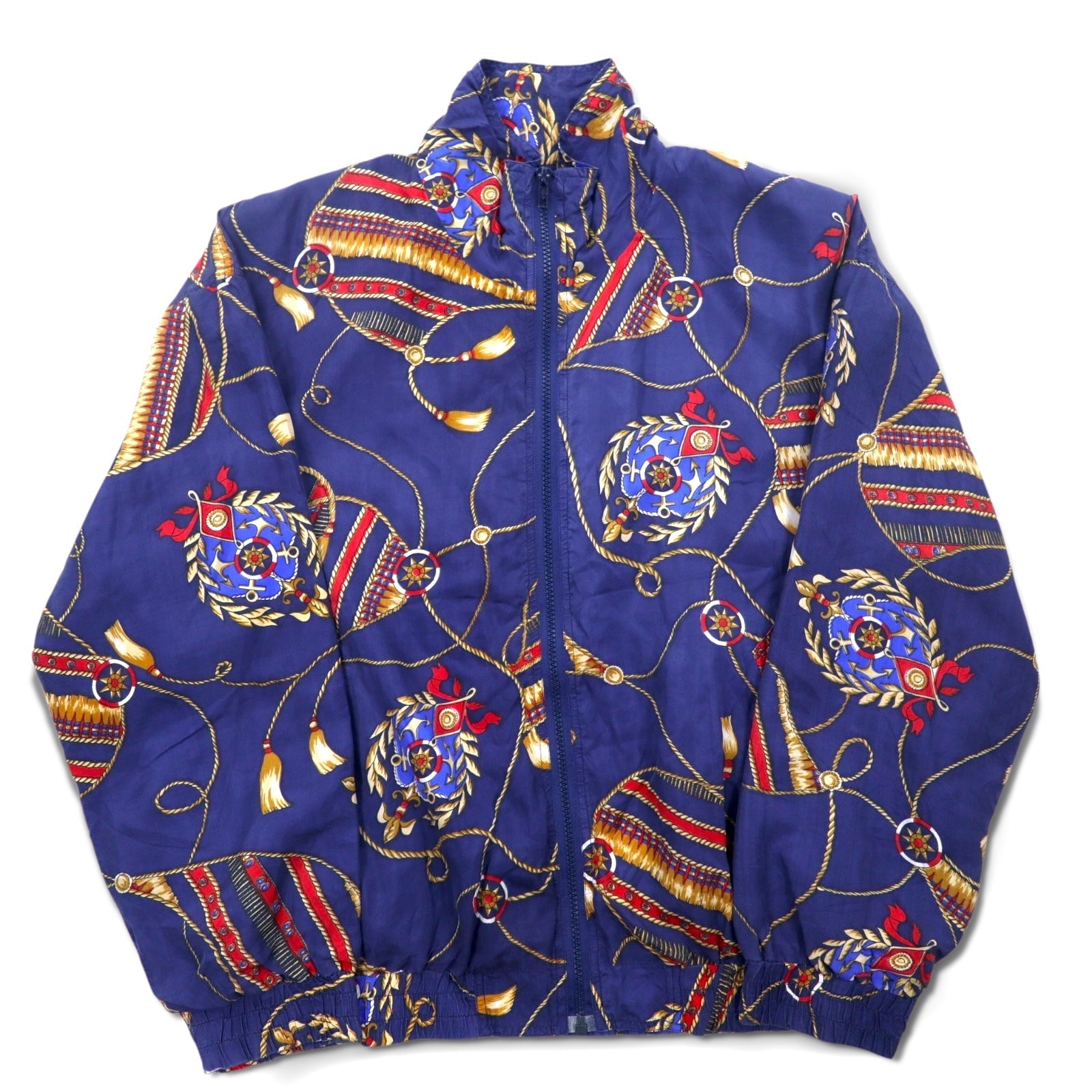 BOGARI STUDIO, anni '90, bomber in seta fantasia, taglia M, blu navy