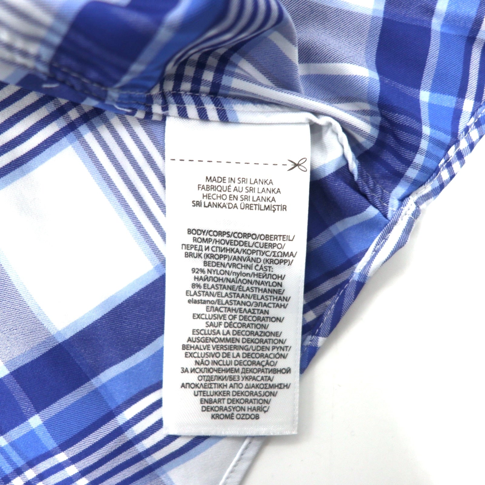 RALPH LAUREN Camicia Performance button-down slim fit, taglia L, a quadri blu, in nylon stretch, con ricamo Small Pony