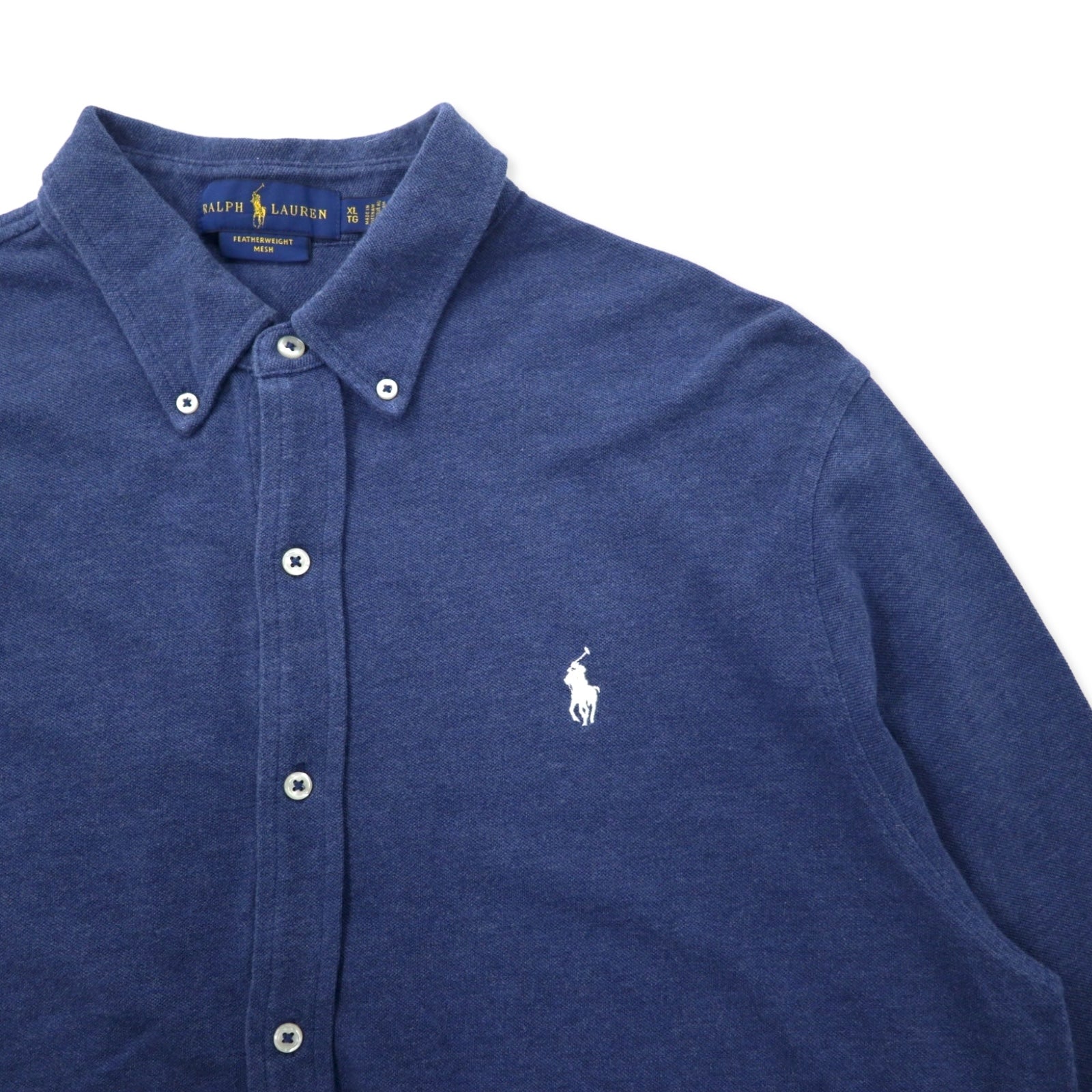 RALPH LAUREN Camicia Button-Down in Mesh Featherweight XL Blu Navy Cotone Piqué Ricamo Pony Piccolo FEATHERWEIGHT MESH