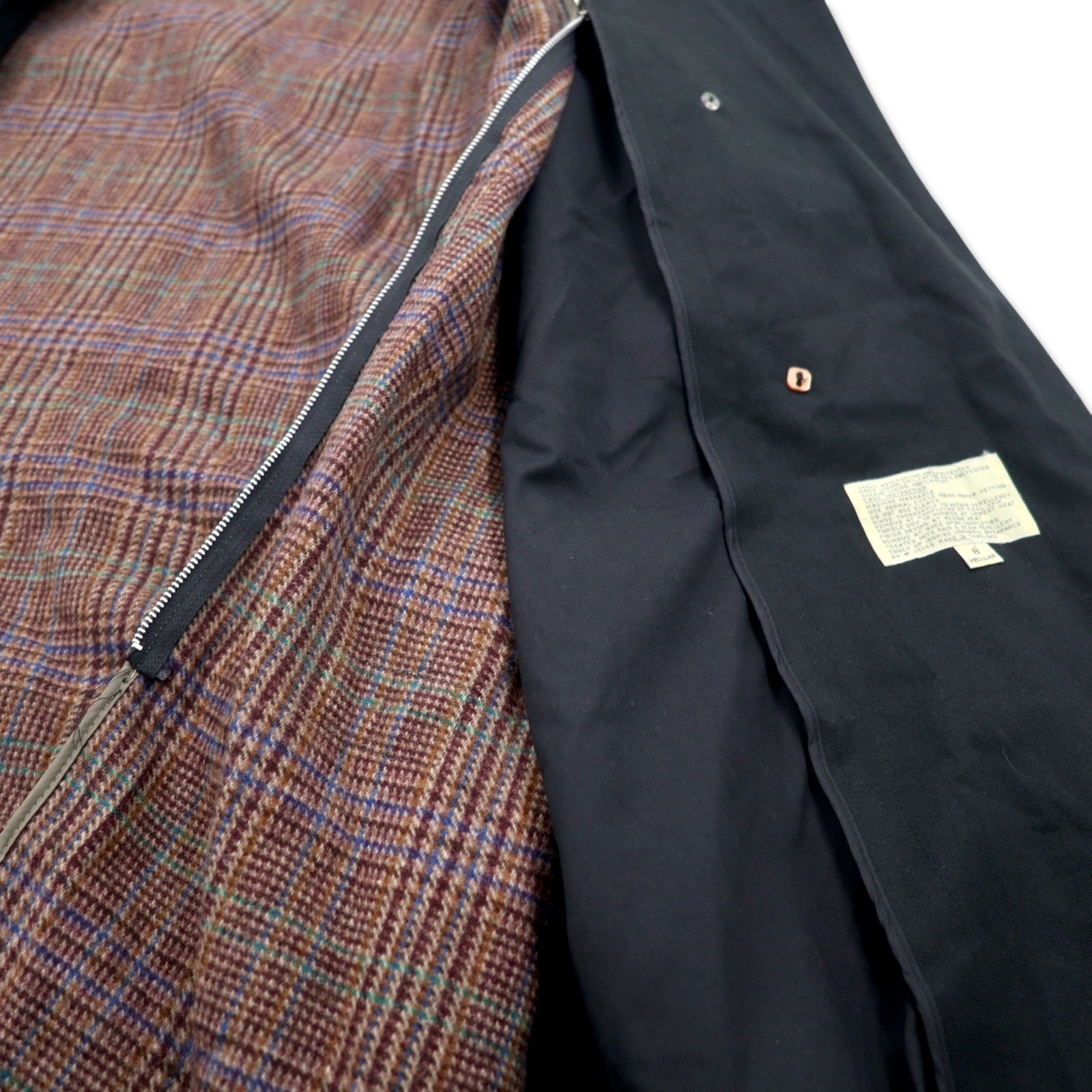 90s Vintage Trench Double-Breasted Coat Misty Harbor Trench M Black Cotton with Detachable Check Liner and Belt
