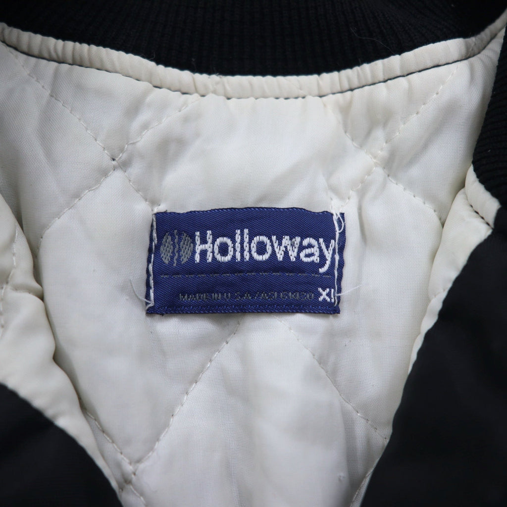 Holloway giacca varsity anni '90 made in USA, taglia XL, nera, in nylon, bottoni automatici, ricamo azienda USA Great Western Malting Co.
