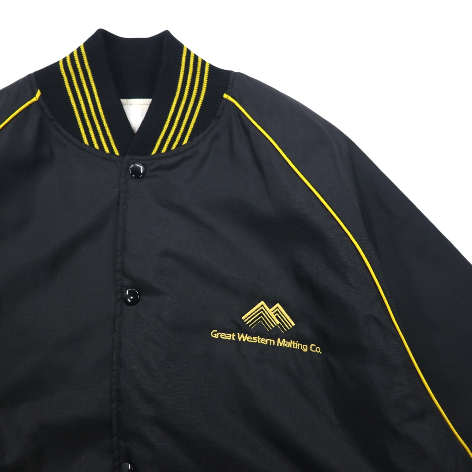Holloway giacca varsity anni '90 made in USA, taglia XL, nera, in nylon, bottoni automatici, ricamo azienda USA Great Western Malting Co.