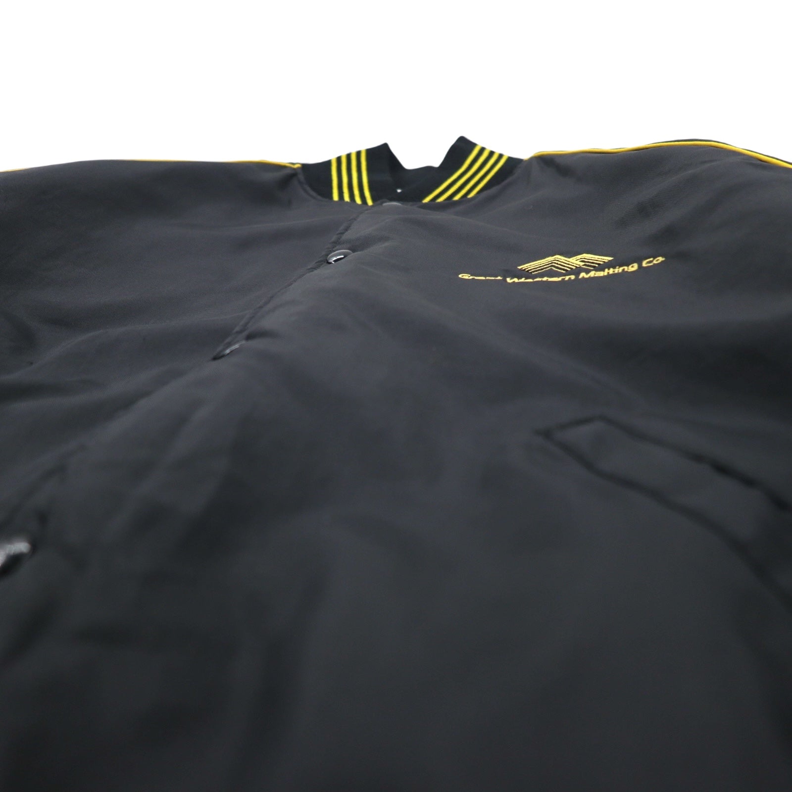 Holloway giacca varsity anni '90 made in USA, taglia XL, nera, in nylon, bottoni automatici, ricamo azienda USA Great Western Malting Co.