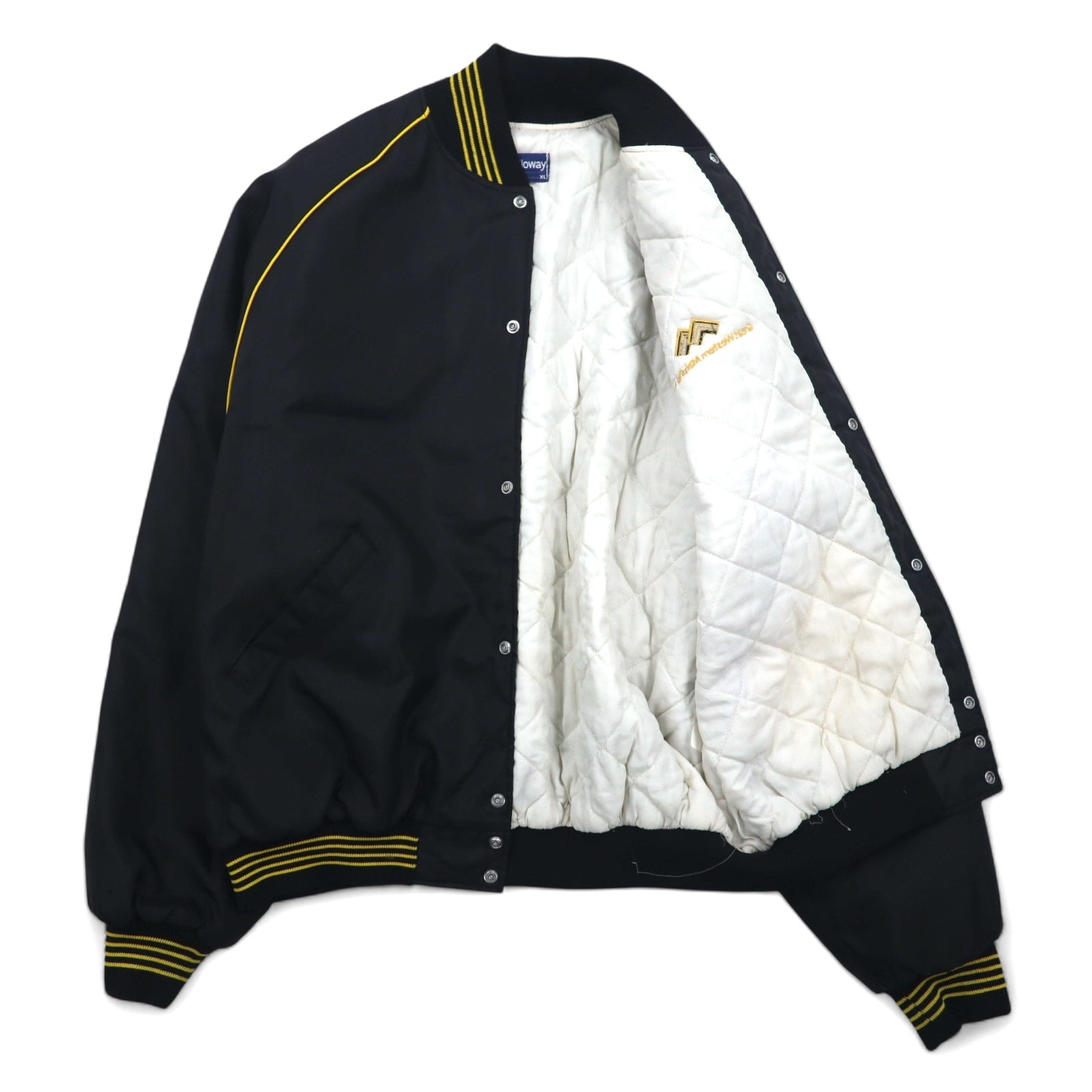 Holloway giacca varsity anni '90 made in USA, taglia XL, nera, in nylon, bottoni automatici, ricamo azienda USA Great Western Malting Co.