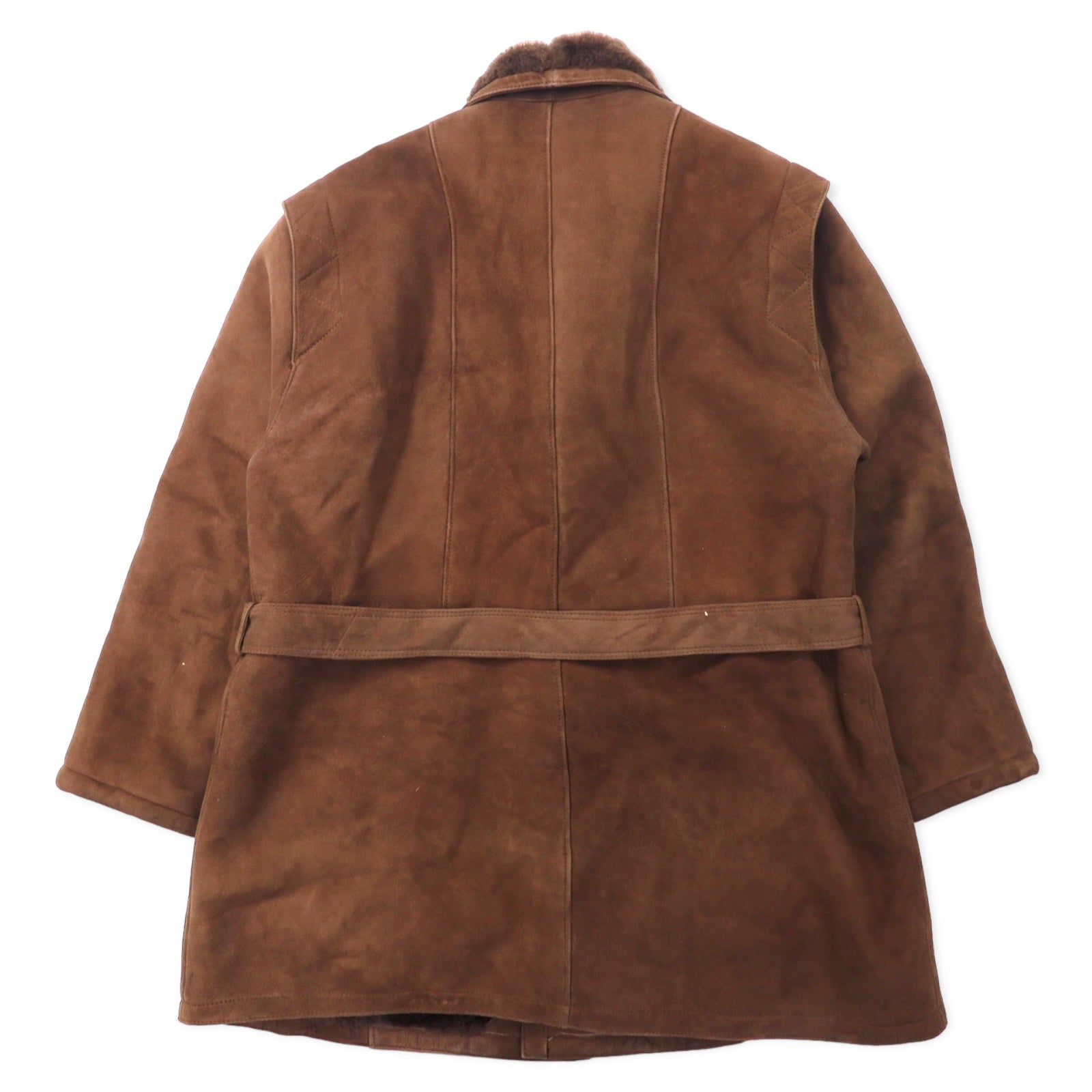 GENUINE SHEARLING スペイン製 80年代 ショールカラー ムートンステンカラーコート L ブラウン 羊革