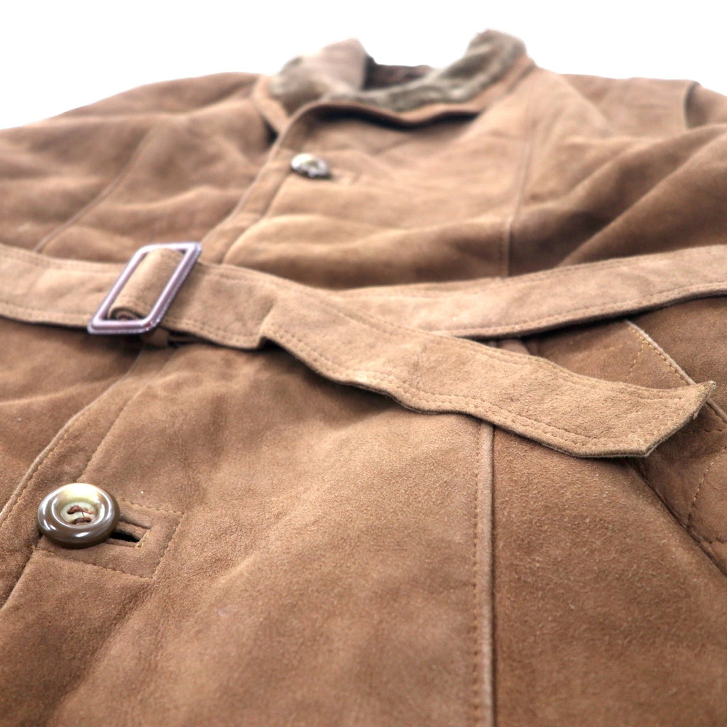GENUINE SHEARLING スペイン製 80年代 ショールカラー ムートンステンカラーコート L ブラウン 羊革