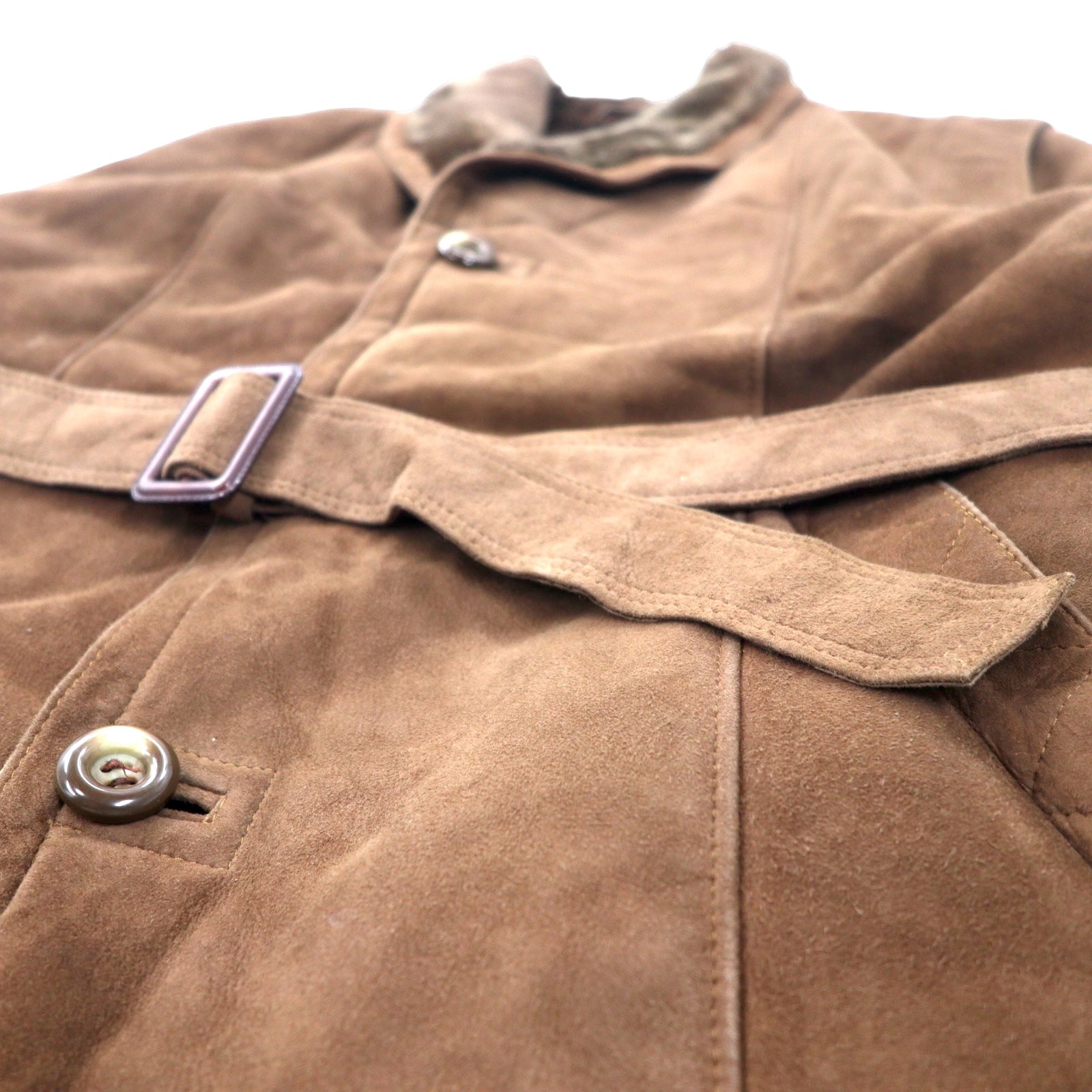 GENUINE SHEARLING スペイン製 80年代 ショールカラー ムートンステンカラーコート L ブラウン 羊革