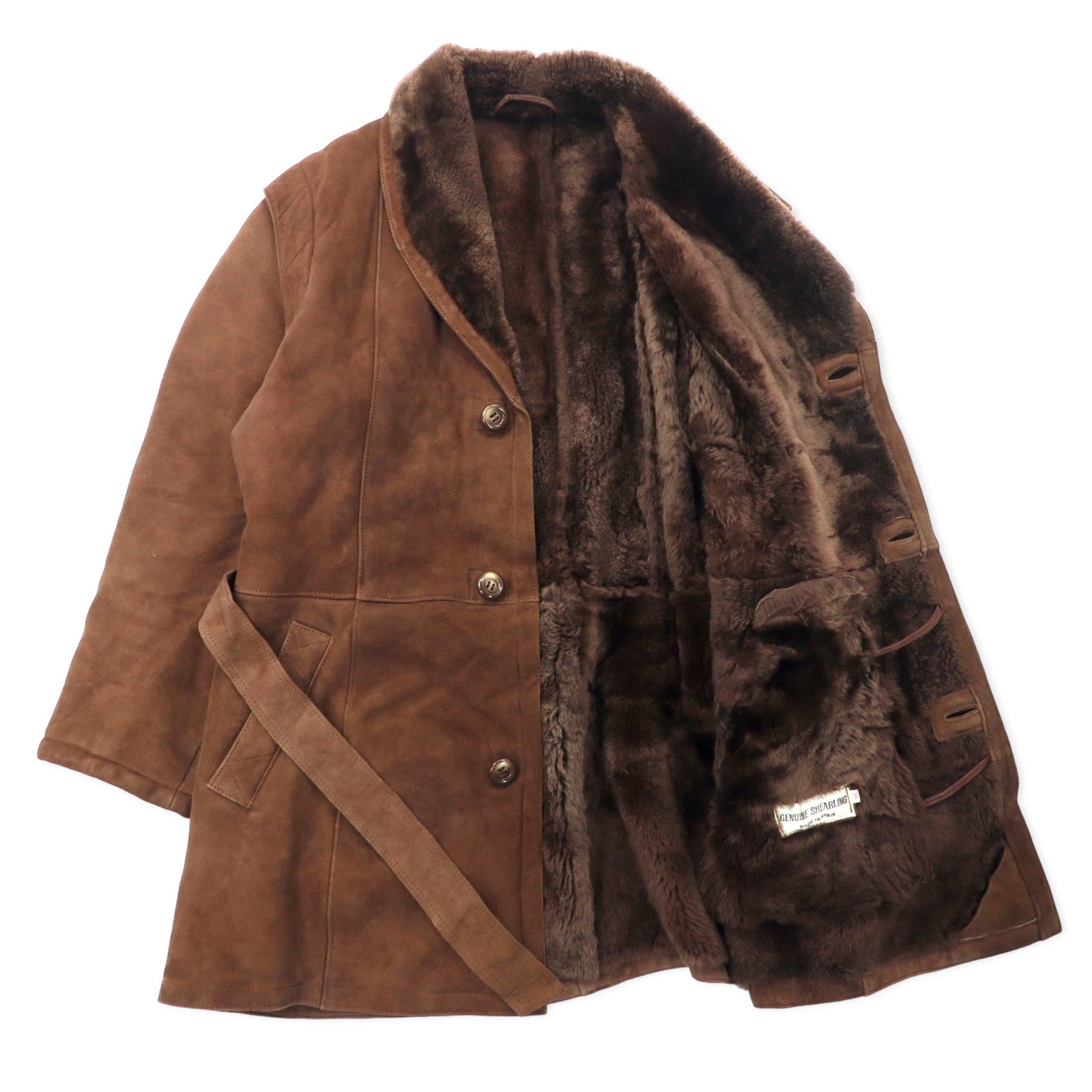 GENUINE SHEARLING スペイン製 80年代 ショールカラー ムートンステンカラーコート L ブラウン 羊革