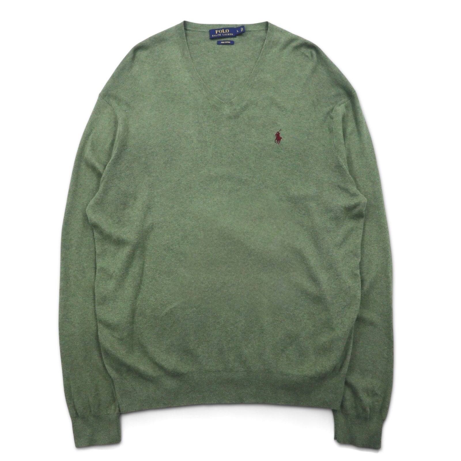 POLO RALPH LAUREN Maglione in maglia di cotone Pima scollo a V L kaki ricamo Small Pony PIMA COTTON
