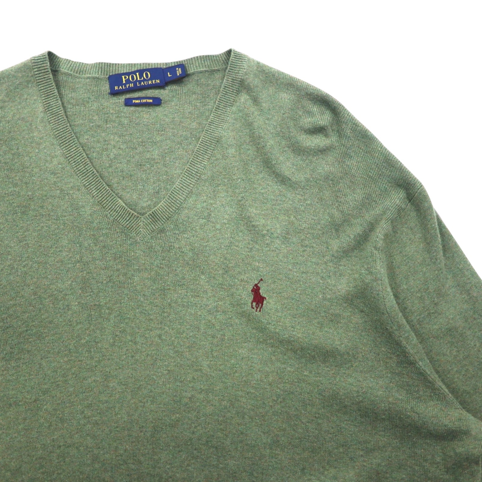 POLO RALPH LAUREN Maglione in maglia di cotone Pima scollo a V L kaki ricamo Small Pony PIMA COTTON