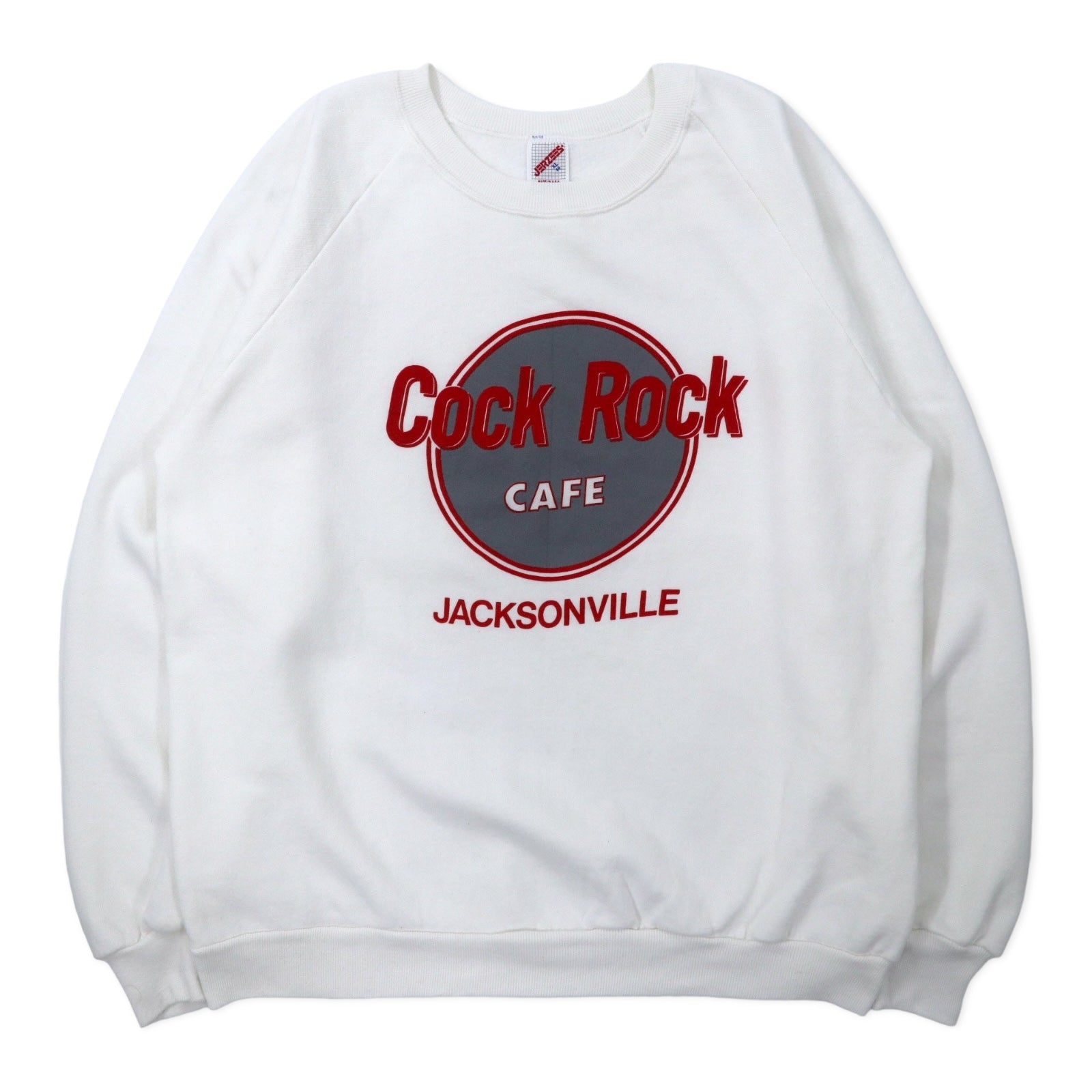 JERZEES Made in USA Anni '90 Stampa Felpa XL Bianco Cotone Felpato Hard Rock CAFE Parodia
