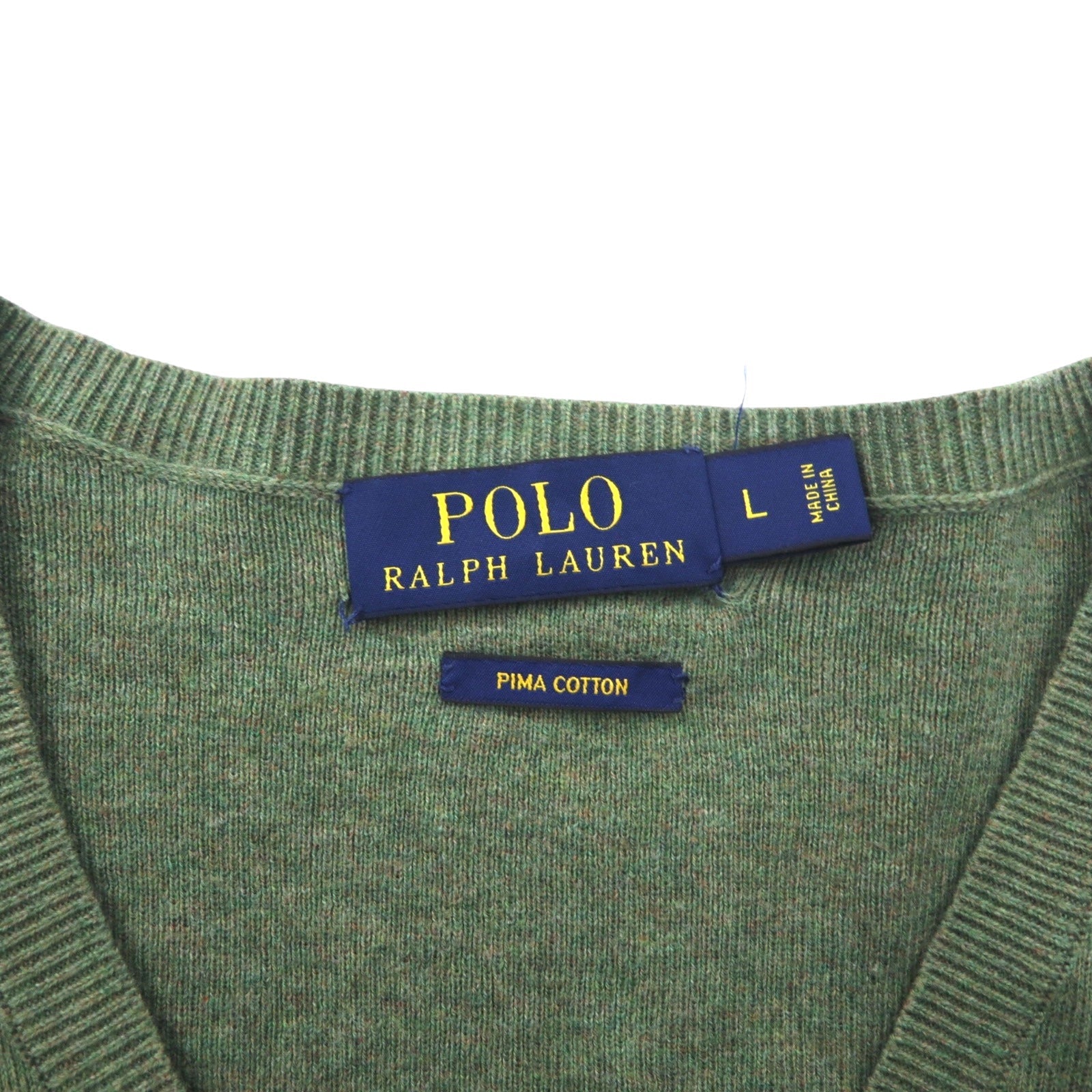 POLO RALPH LAUREN Maglione in maglia di cotone Pima scollo a V L kaki ricamo Small Pony PIMA COTTON