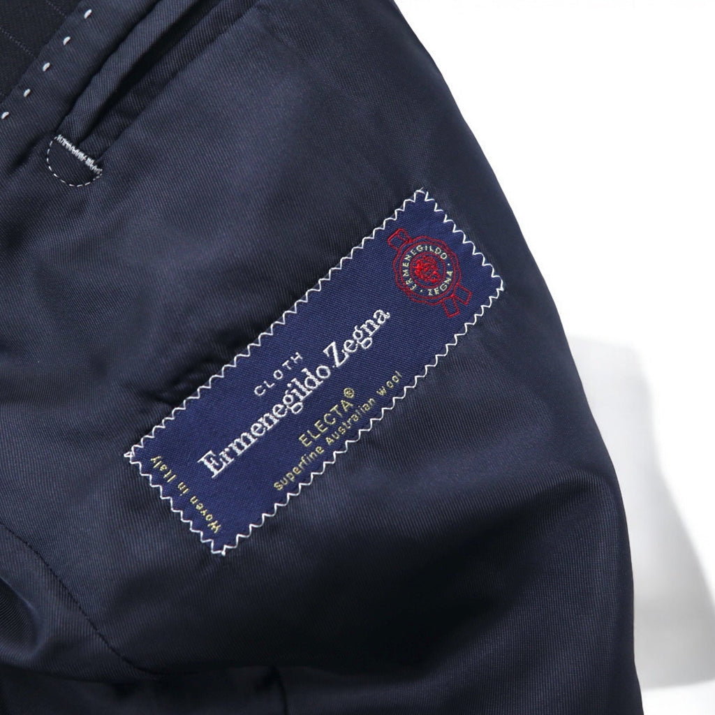 Ermenegildo Zegna Completo due bottoni S Blu Navy Gessato Lana Hai-Vaseron