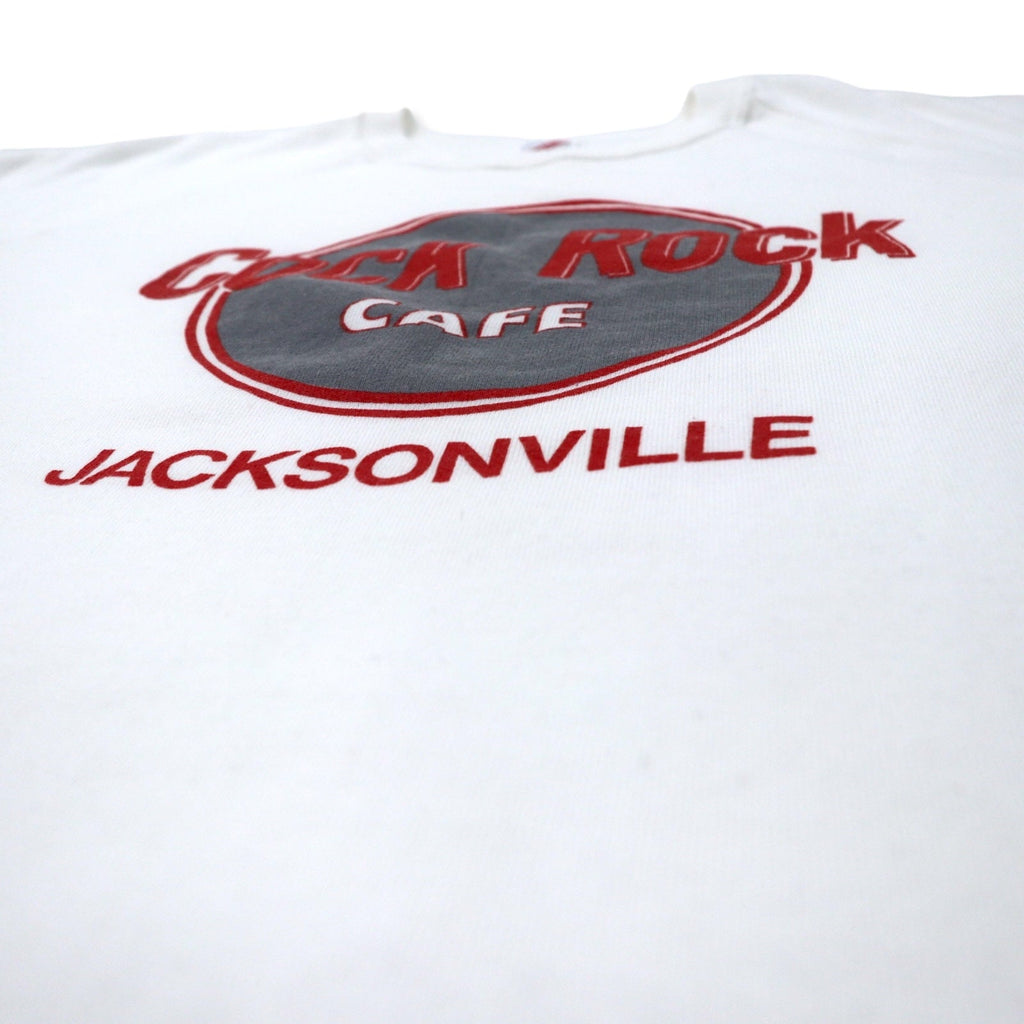 JERZEES Made in USA Anni '90 Stampa Felpa XL Bianco Cotone Felpato Hard Rock CAFE Parodia