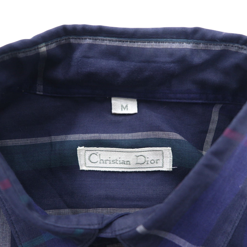 Christian Dior camicia button-down vintage M blu navy cotone a quadri