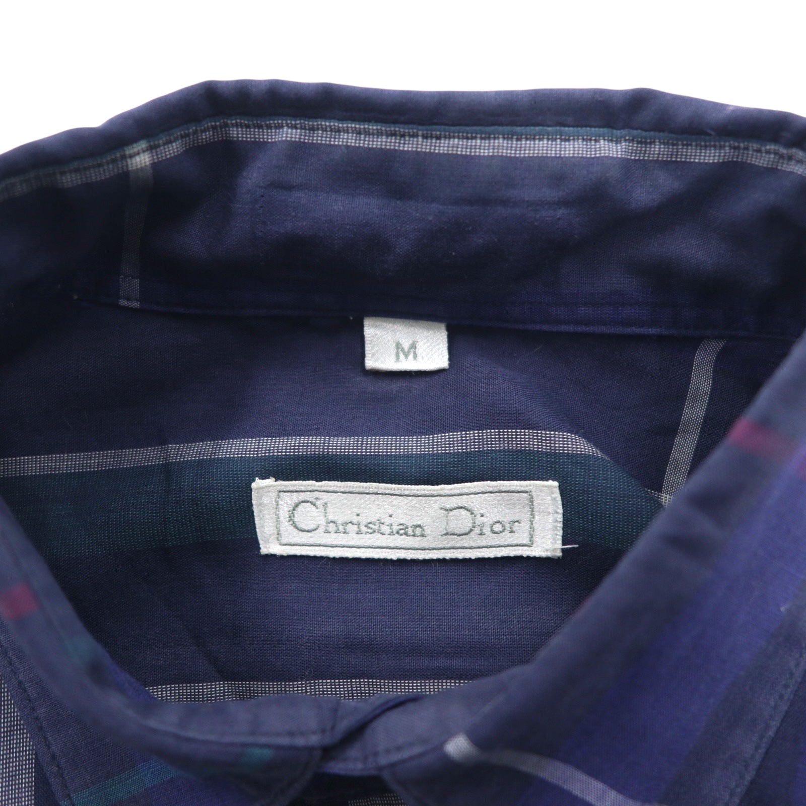 Christian Dior camicia button-down vintage M blu navy cotone a quadri