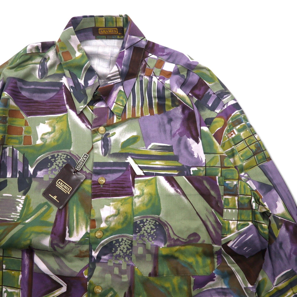 Camicia vintage prodotta in Giappone ARAMIS, motivo all-over, camicia in poliestere, taglia M, multicolore, arte, polinose, mai usata