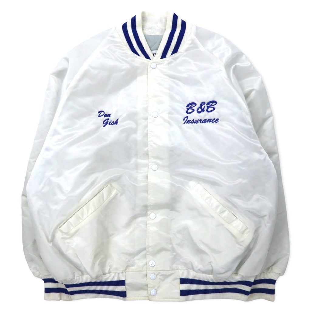 DeLONG USA anni '90 Giacca College Taglia XL, Colore Bianco, Nylon, Fodera Trapuntata, Stampa Posteriore MUHLENBERG NORTH STARS