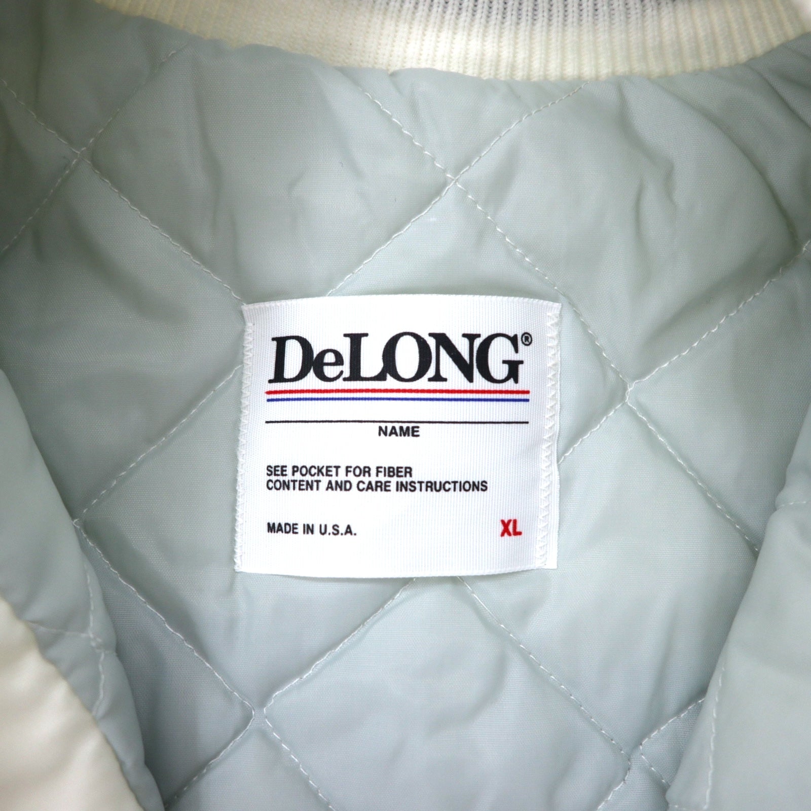 DeLONG USA製 90年代 スタジャン XL ホワイト ナイロン キルティングライナー MUHLENBERG NORTH STARS バックプリント