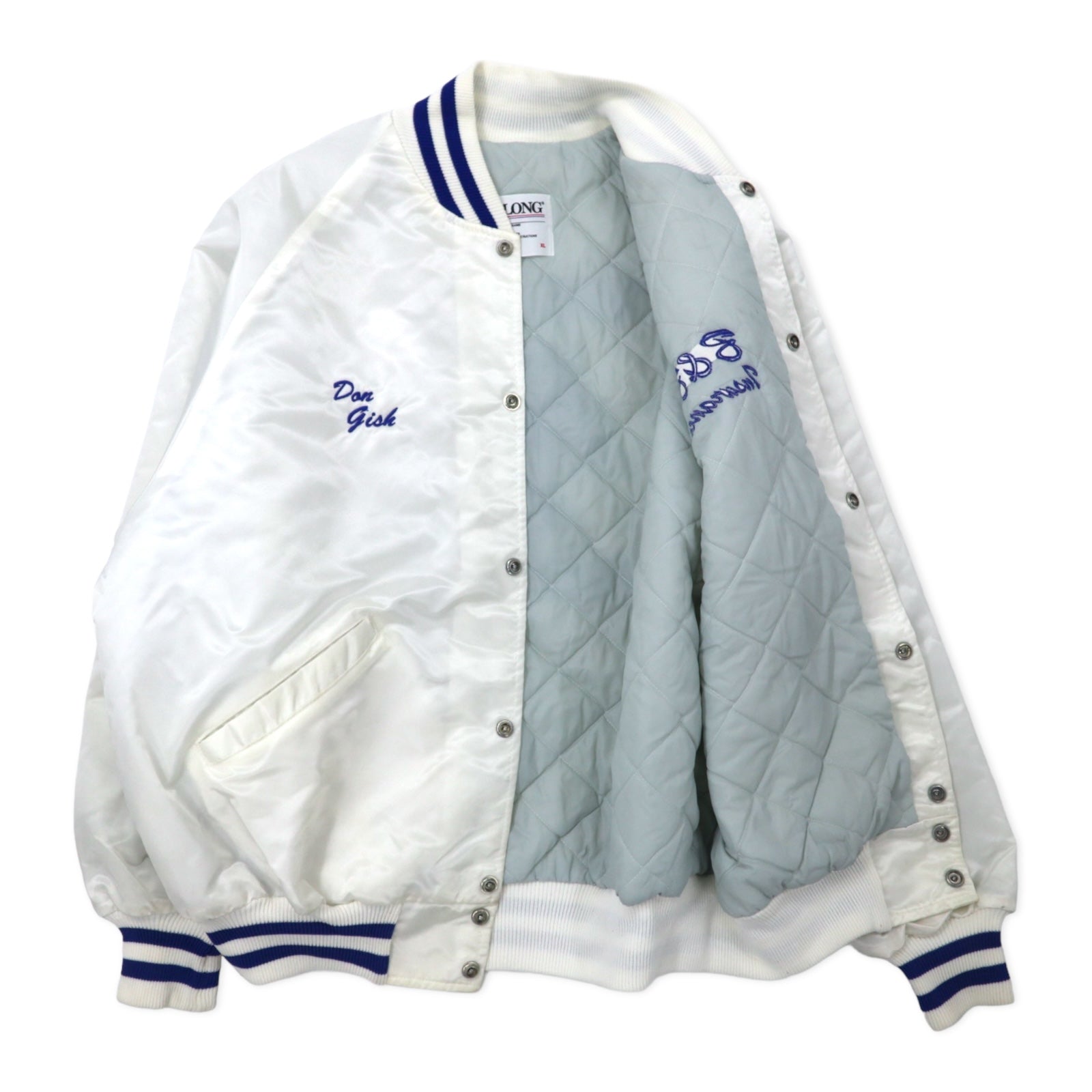 DeLONG USA anni '90 Giacca College Taglia XL, Colore Bianco, Nylon, Fodera Trapuntata, Stampa Posteriore MUHLENBERG NORTH STARS