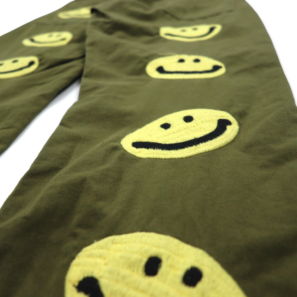KAPITAL KOUNTRY Pantaloni ricamati con faccina sorridente L Cachi Cotone Made in Japan K1910LP805