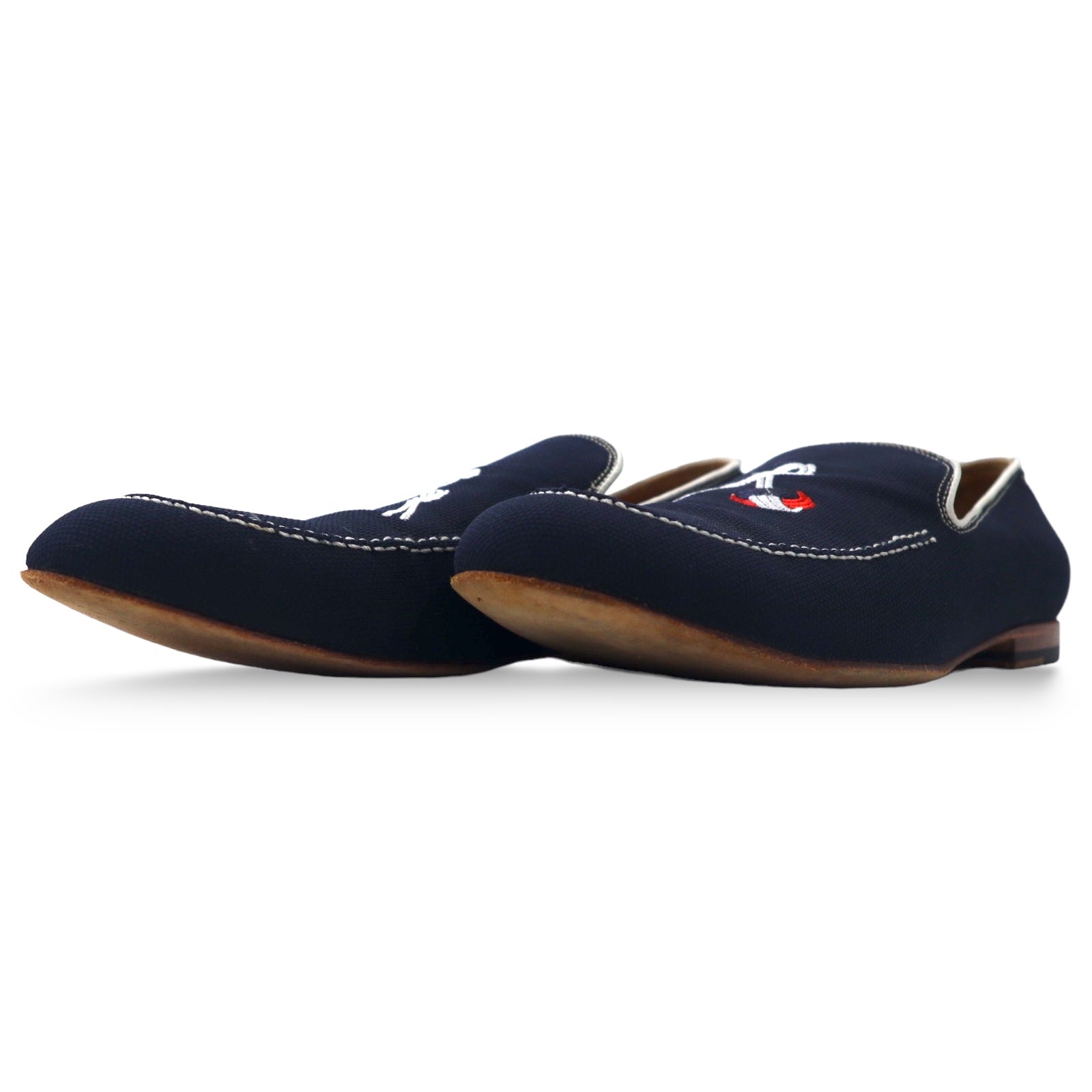 Polpetta - Mocassini slip-on 26,5 cm, tela blu navy, ricamo nappe TROMPE