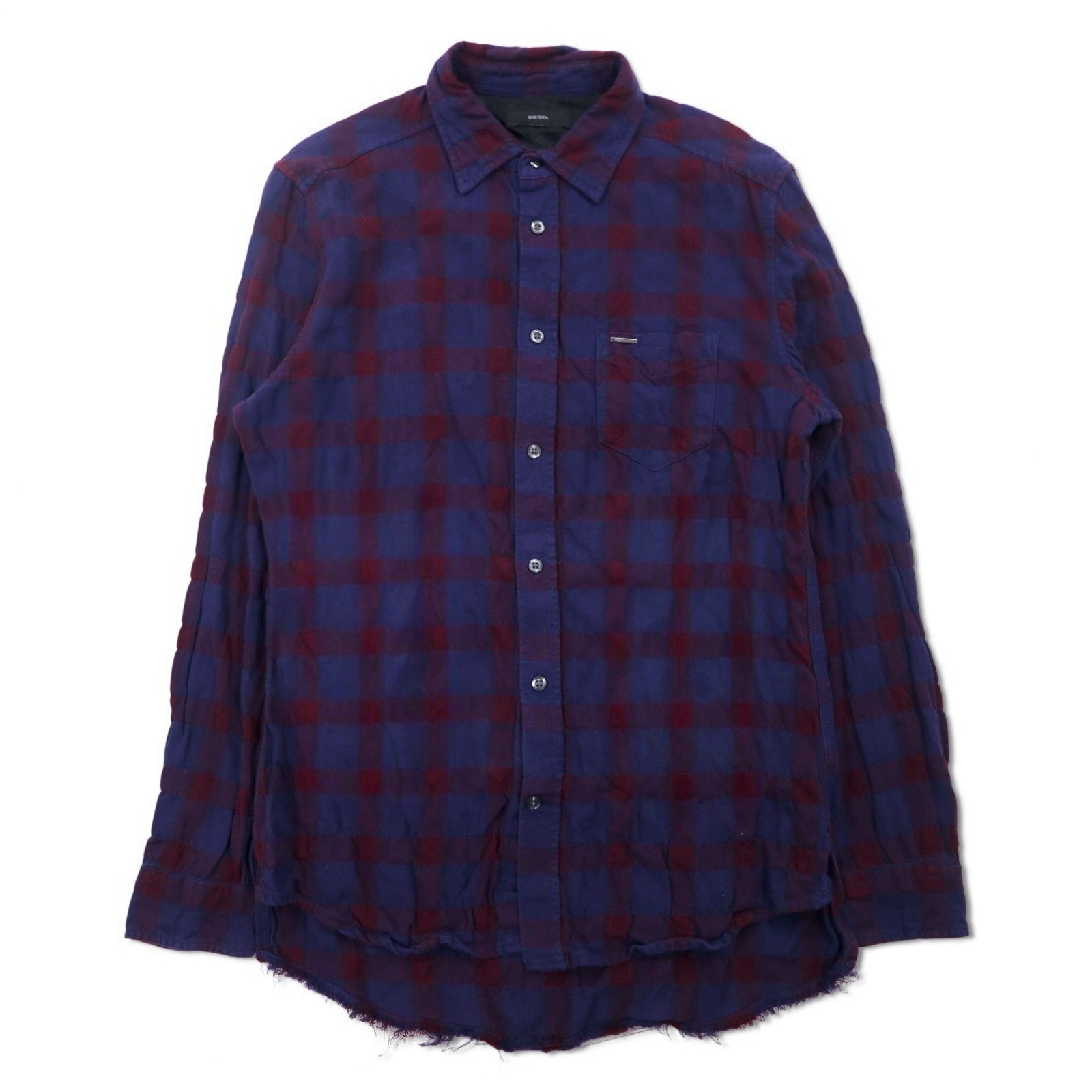 DIESEL Camicia a quadri grunge con taglio vivo M Blu navy Viola Effetto invecchiato