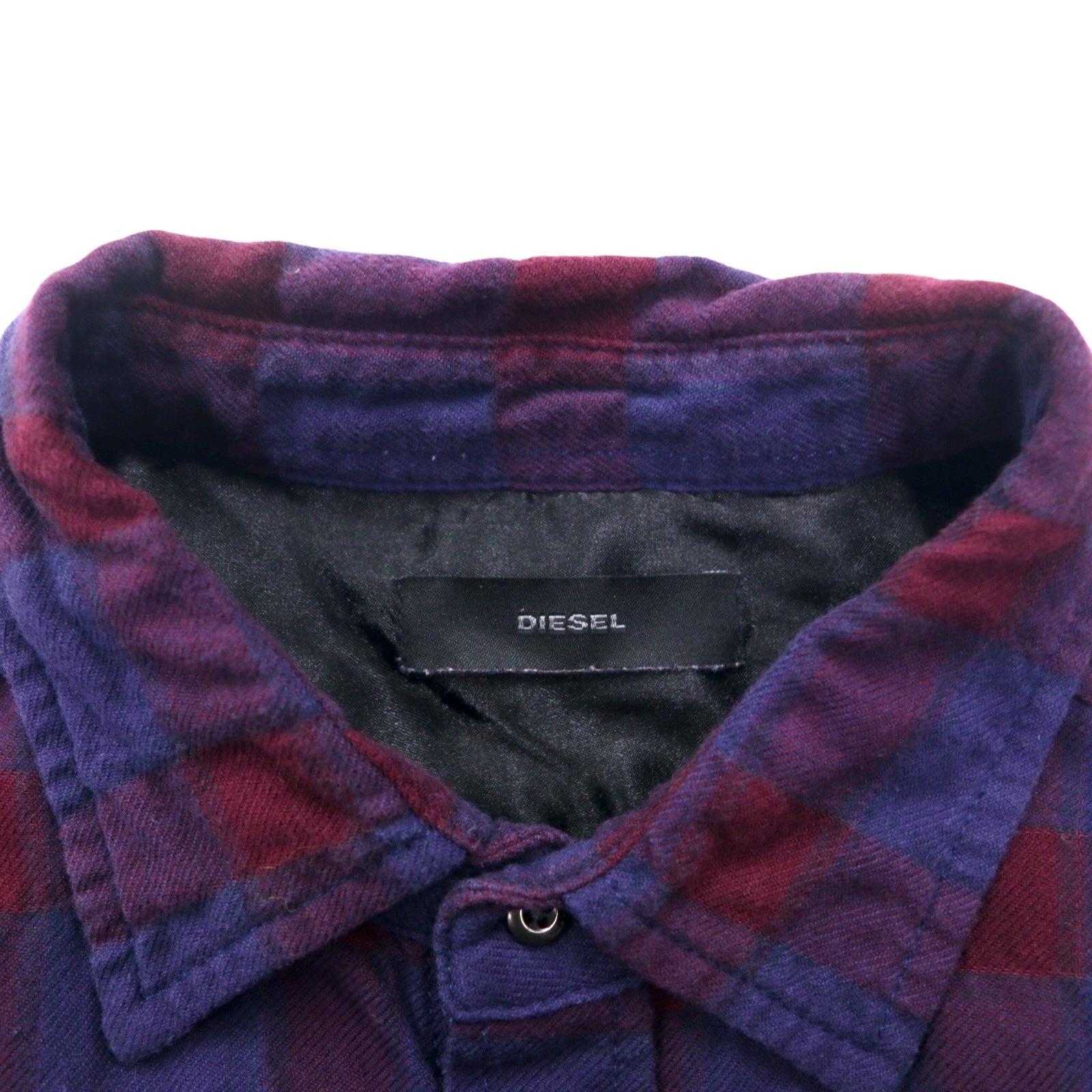 DIESEL Camicia a quadri grunge con taglio vivo M Blu navy Viola Effetto invecchiato
