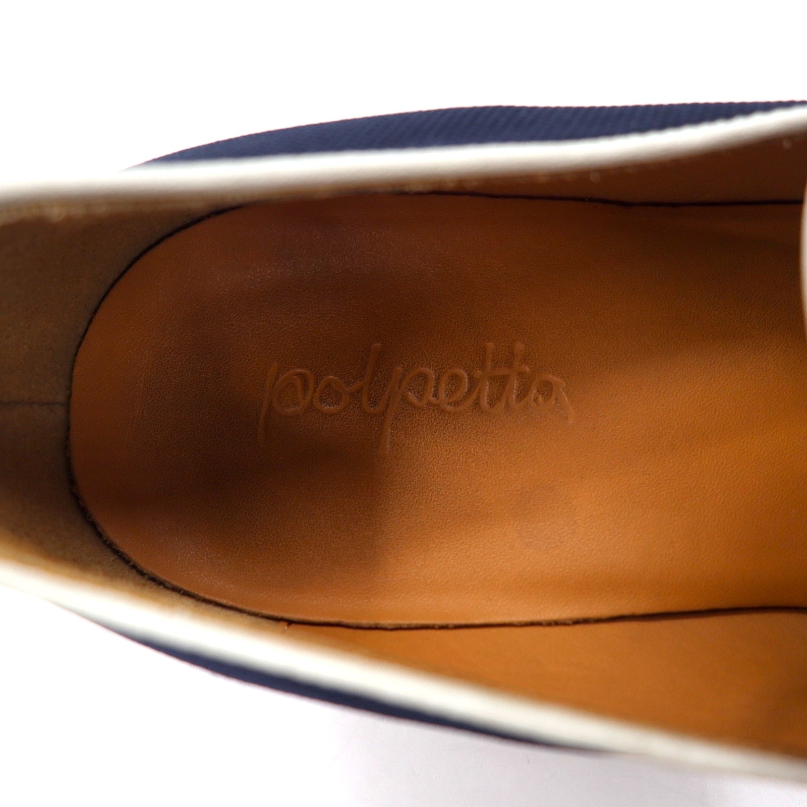 Polpetta - Mocassini slip-on 26,5 cm, tela blu navy, ricamo nappe TROMPE