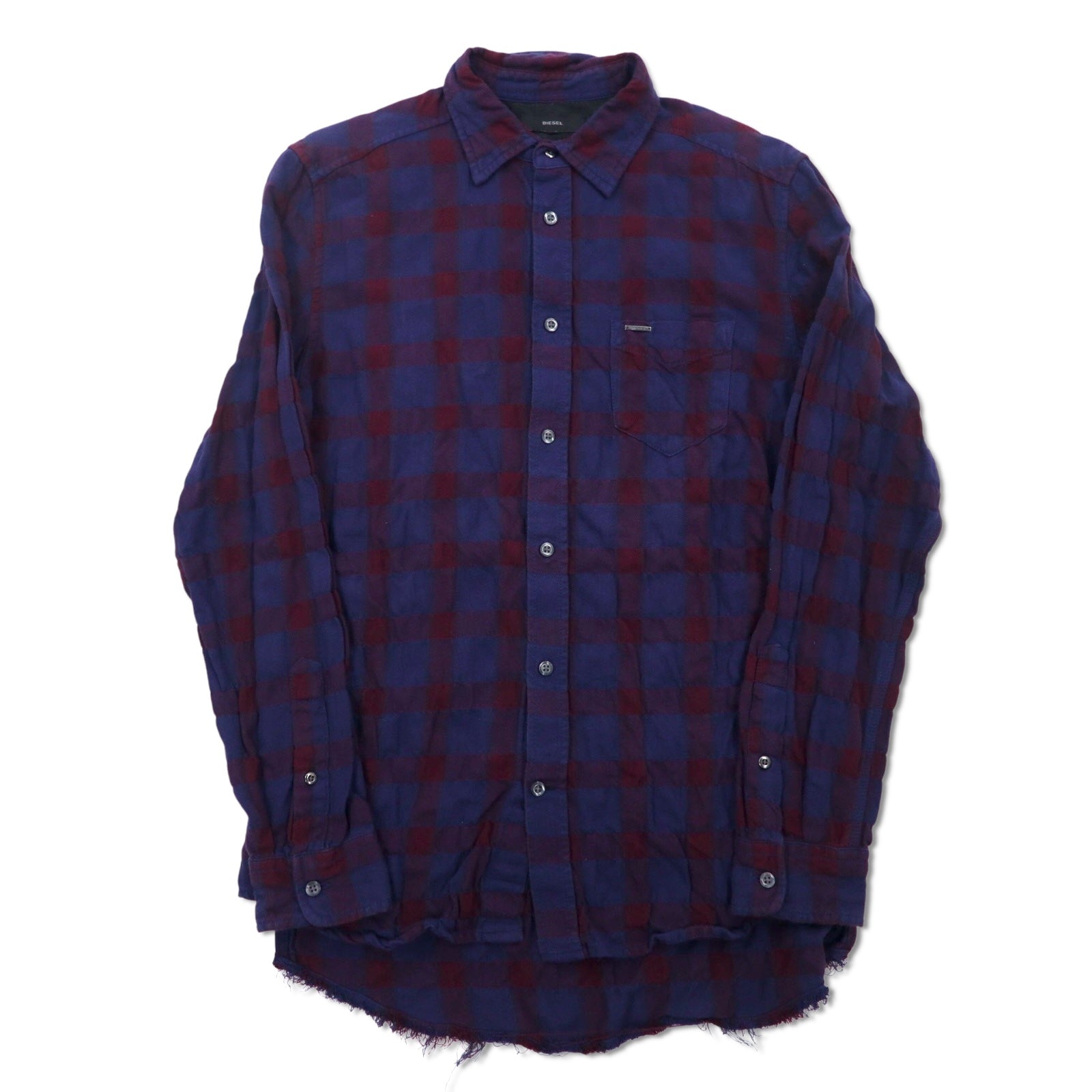 DIESEL Camicia a quadri grunge con taglio vivo M Blu navy Viola Effetto invecchiato