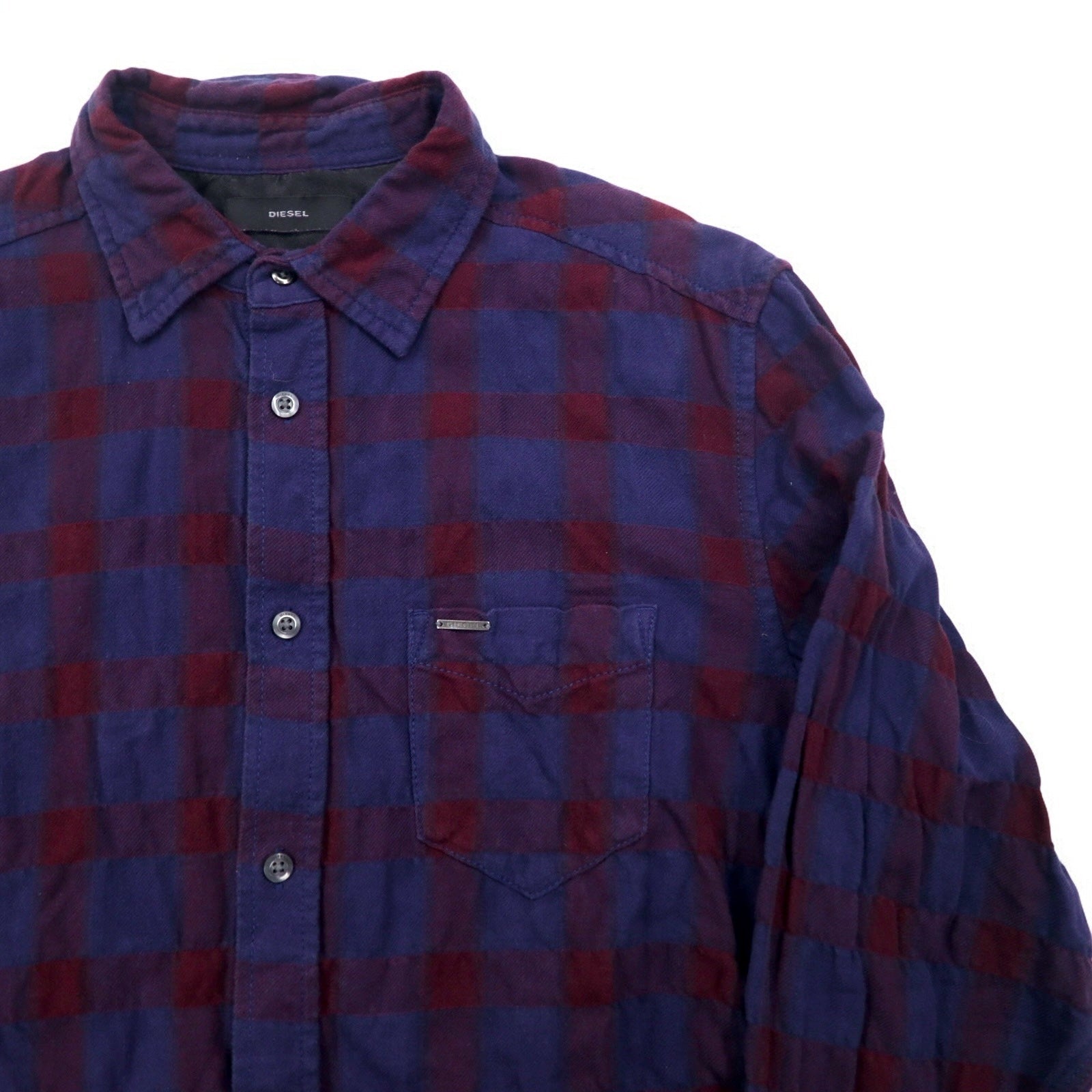 DIESEL Camicia a quadri grunge con taglio vivo M Blu navy Viola Effetto invecchiato