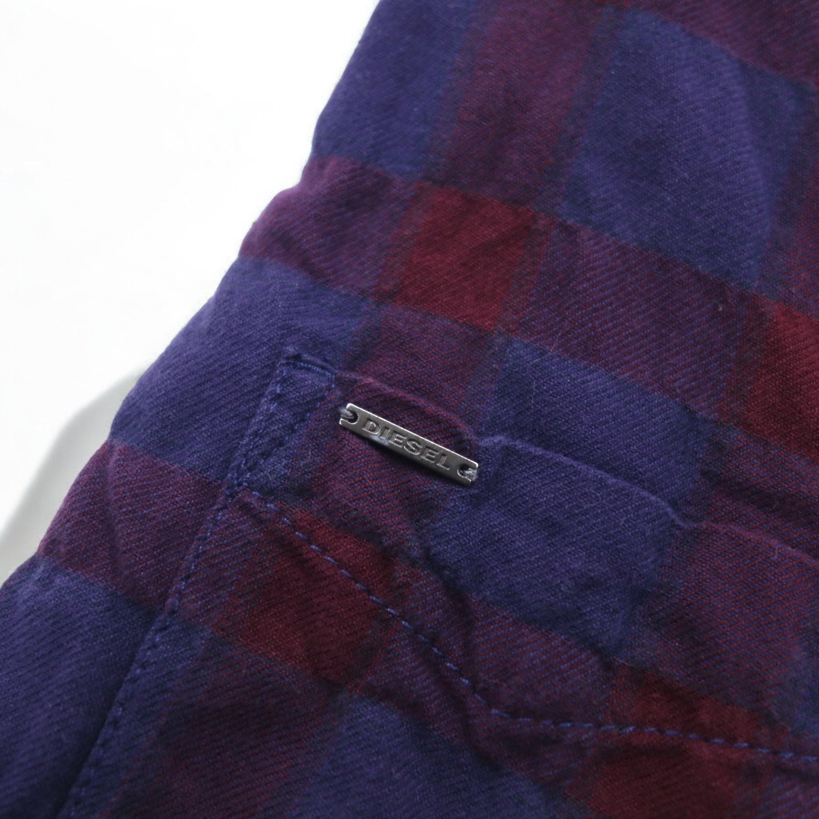 DIESEL Camicia a quadri grunge con taglio vivo M Blu navy Viola Effetto invecchiato