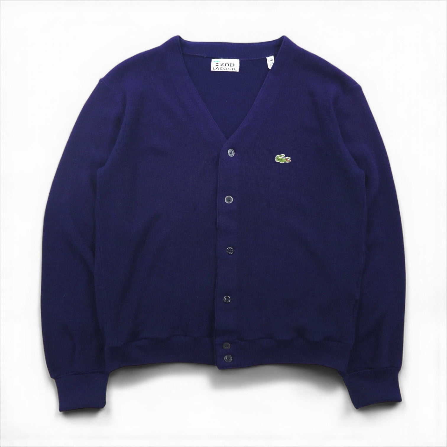 IZOD LACOSTE 70年代 糸巻タグ ニット カーディガン S ネイビー アクリル 短丈