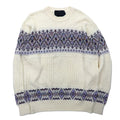 Anni '90 TARA DESIGN Maglione in cotone jacquard L bianco viola fantasia argyle Made in Japan